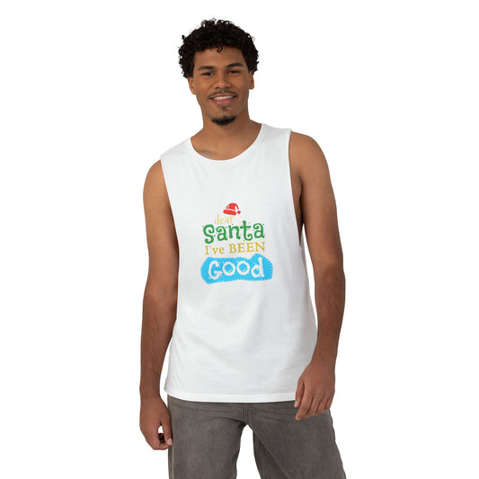 Christmas Tank Top — “Santa I’ve Been Good” Holiday Graphic Tank (Shimmy Cocoa Back)