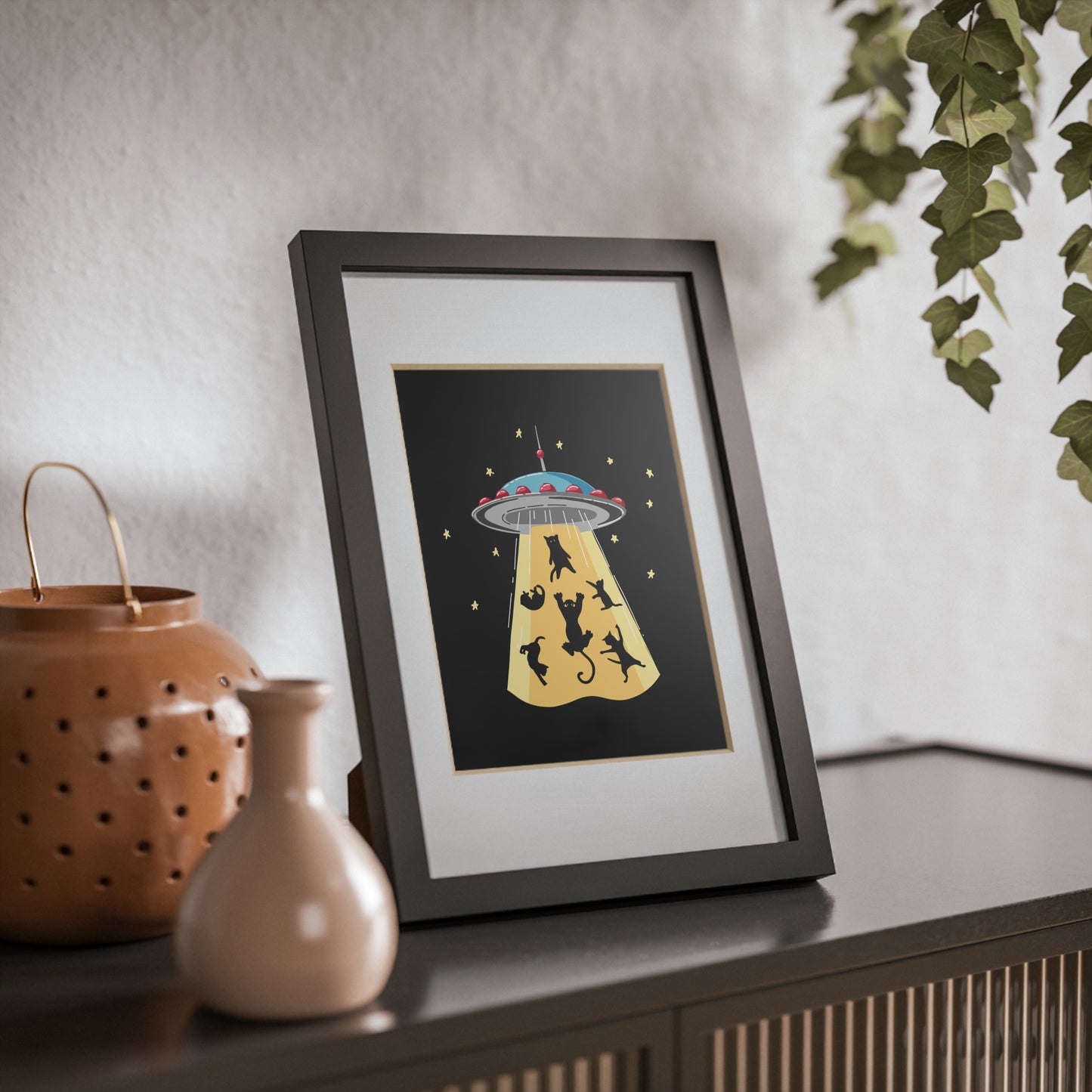 UFO Cat Abduction Framed Poster