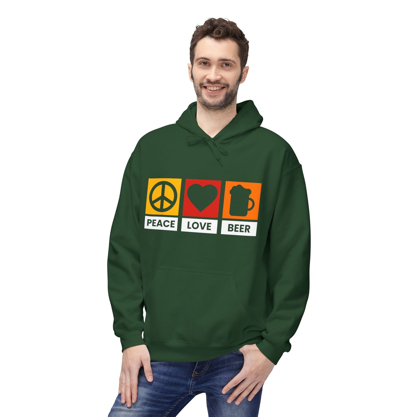 Peace Love Beer Hoodie — Peace, Heart & Beer Icon Pullover