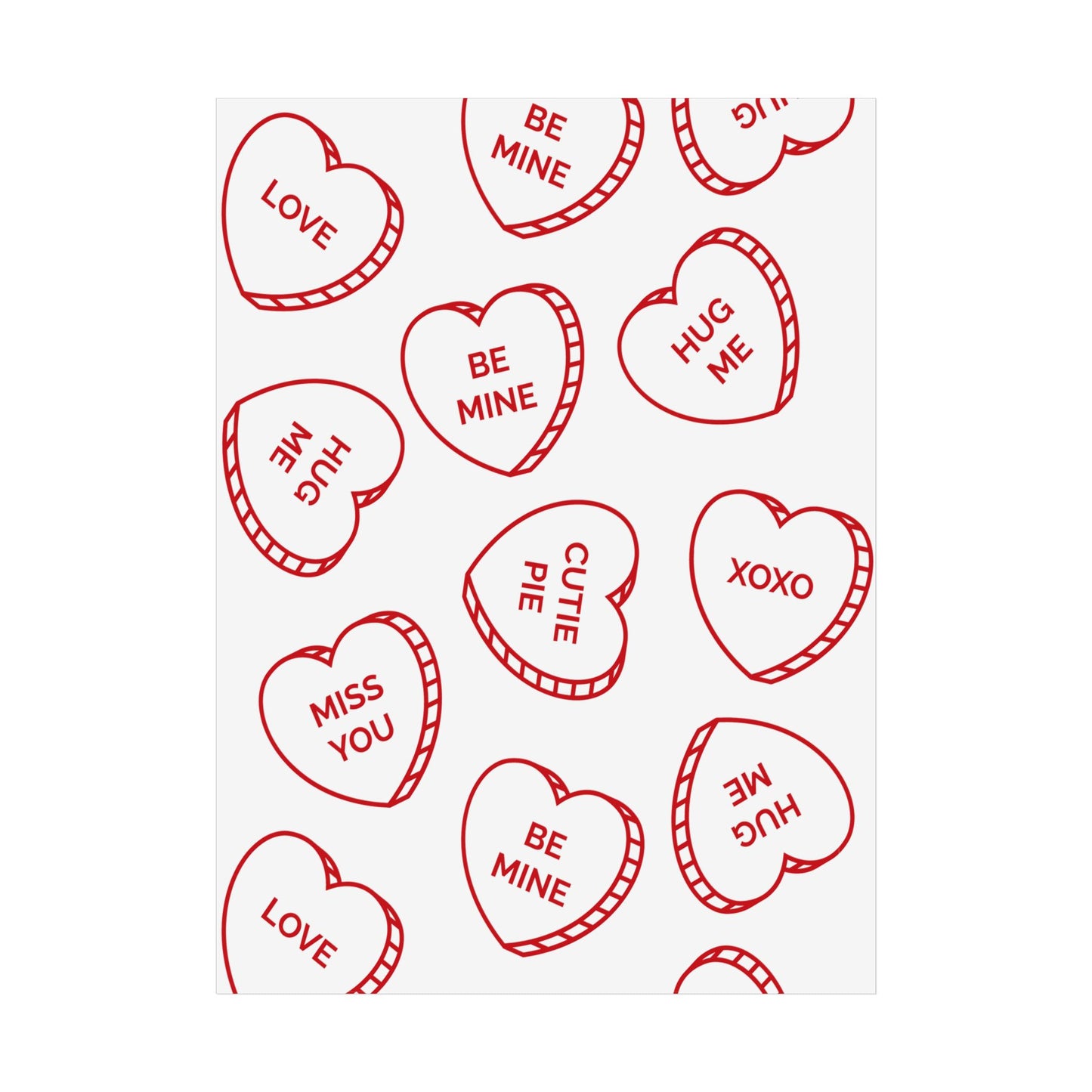 Valentine Candy Heart Pattern Unframed Poster — Be Mine, XOXO Love Print