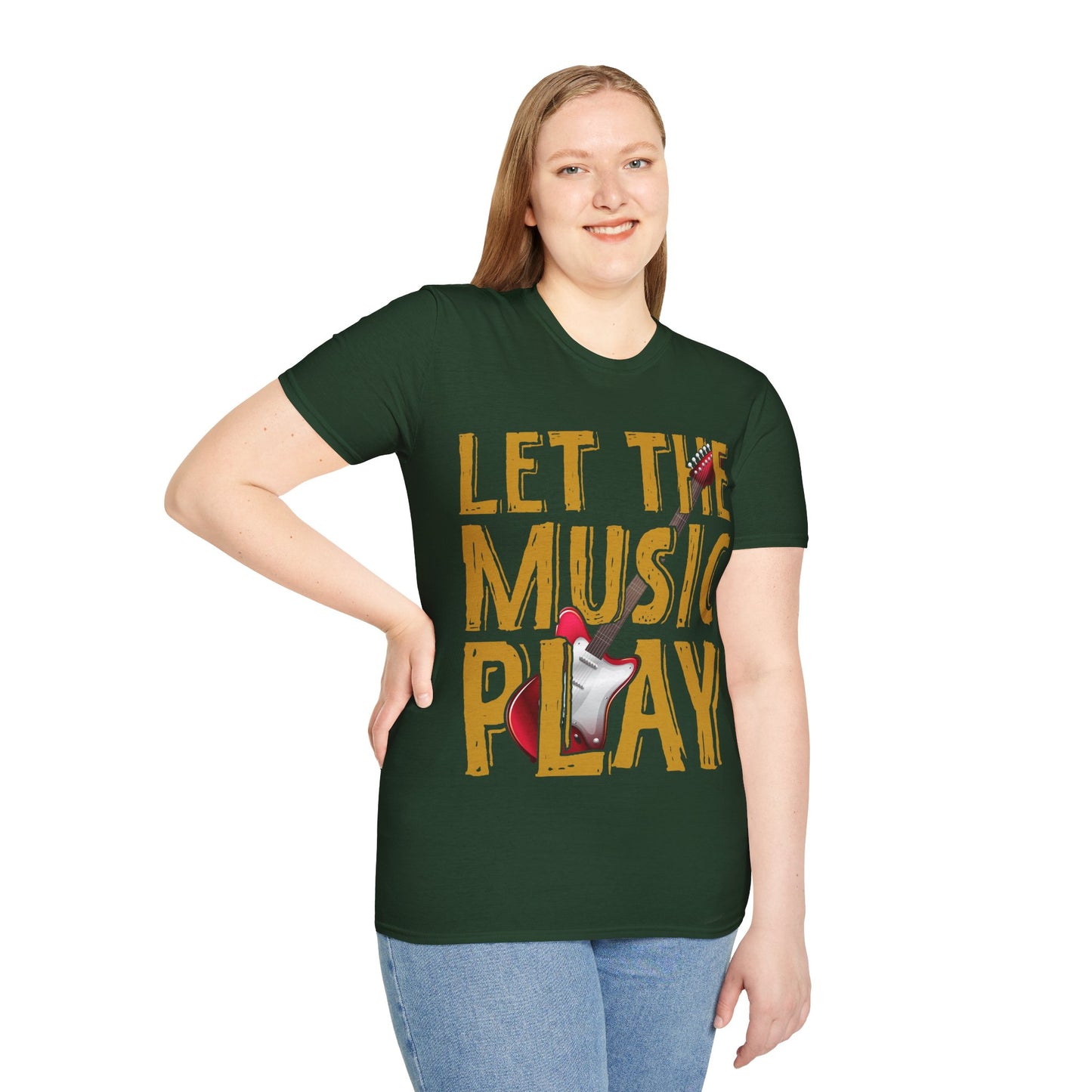 Let The Music Play Guitar T-Shirt — Retro Rock Music Tee for Musicians & Fans