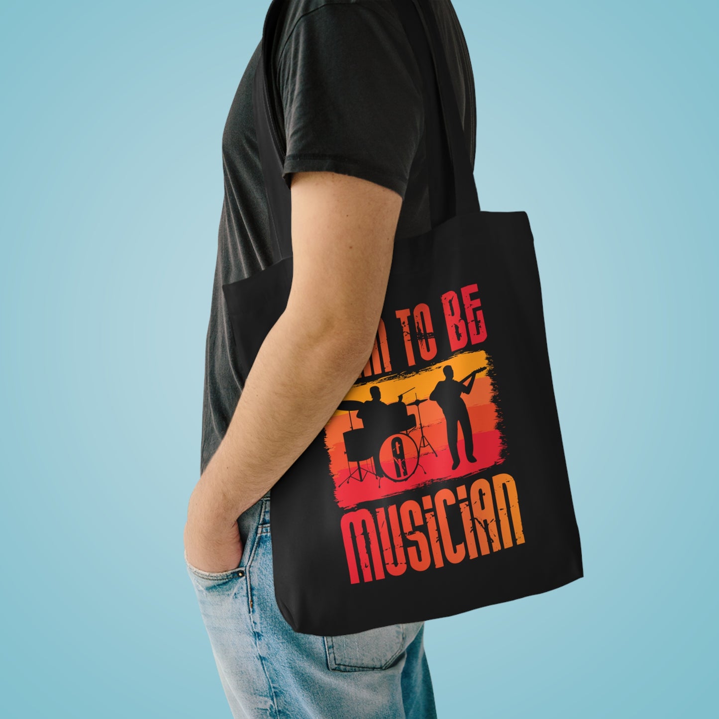 Born to Be Musician Tote Bag – Retro Drummer & Guitar Silhouette Music Lover Gift