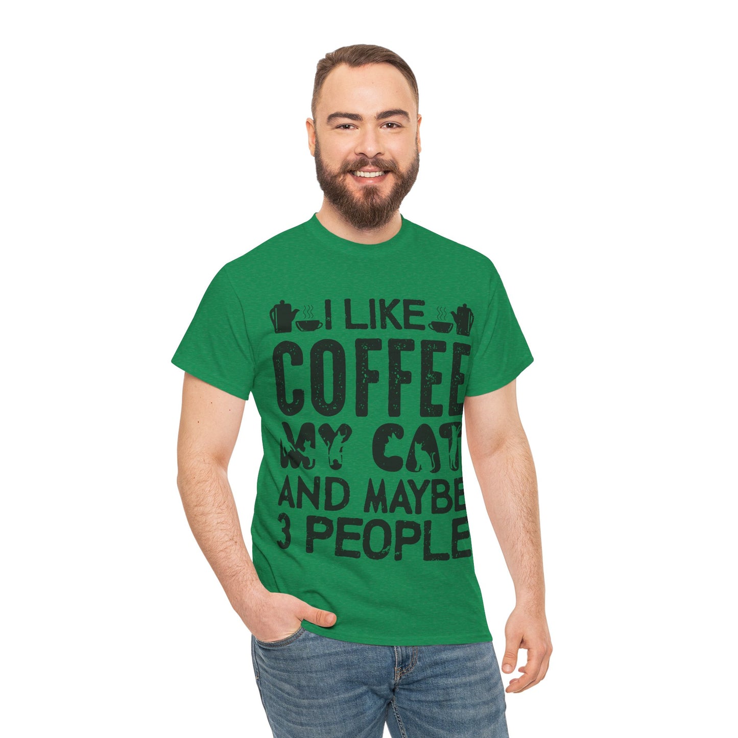 Coffee & Cat Tee — "I Like Coffee, My Cat, And Maybe 3 People" Funny Cat Lover Shirt