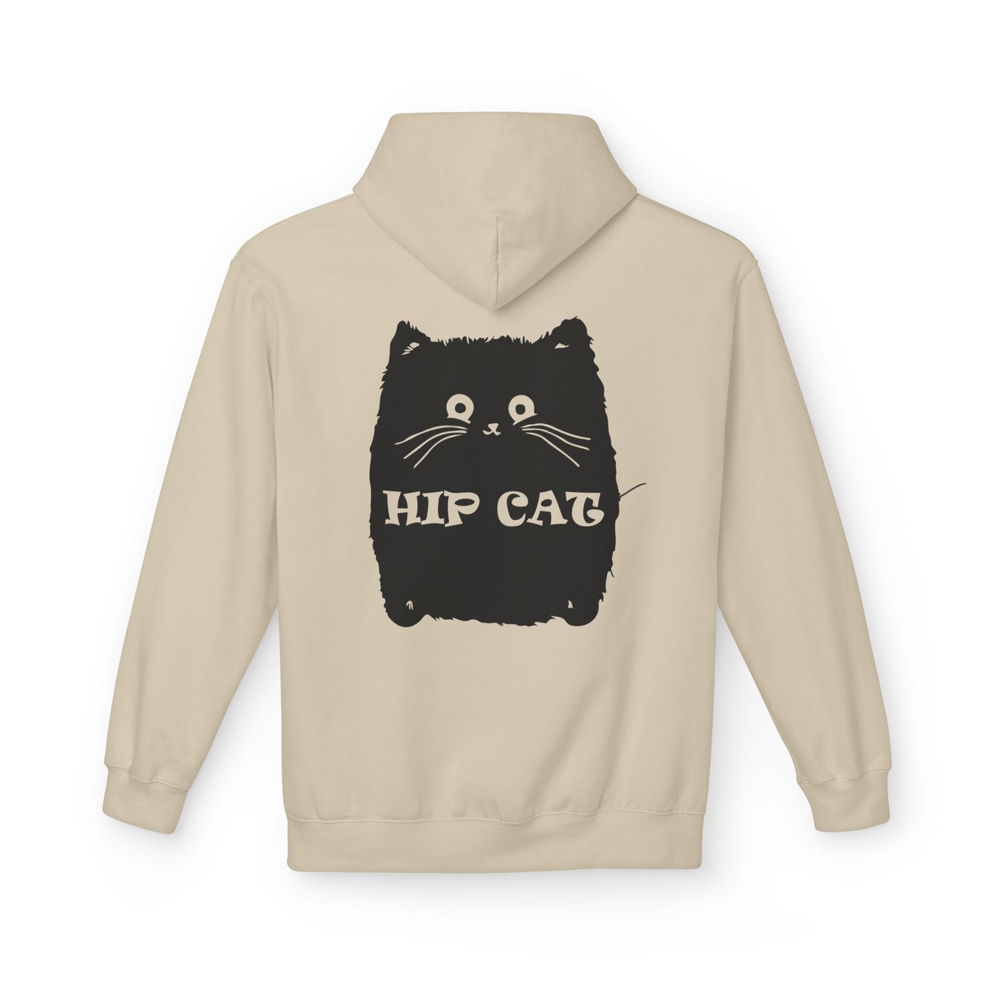Hip Cat Graphic Hoodie — Cute Retro Cat Illustration "Hip Cat" Back Print