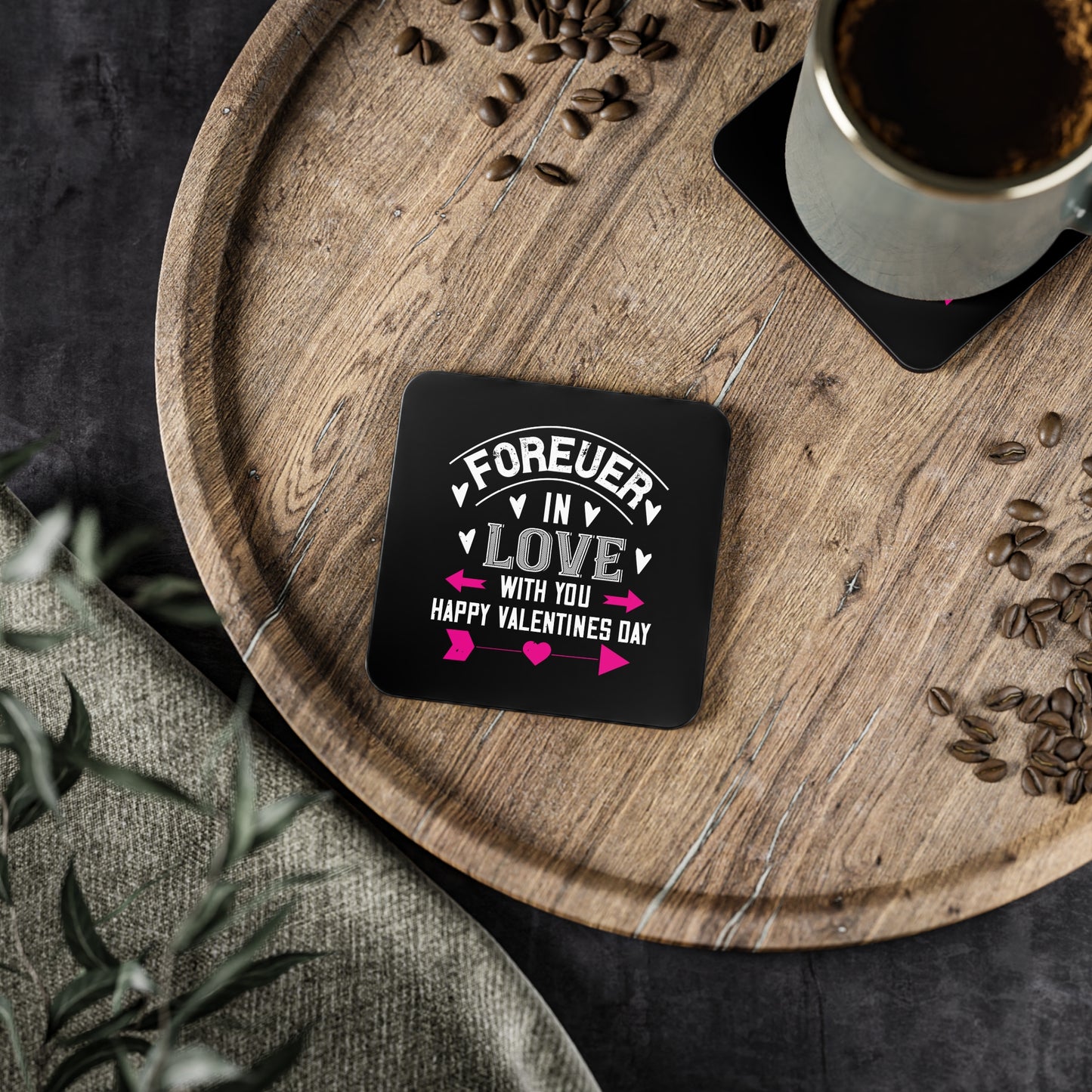 Valentine Coasters - "Forever in Love With You" Heart Arrow Drink Coaster (Happy Valentines Day)