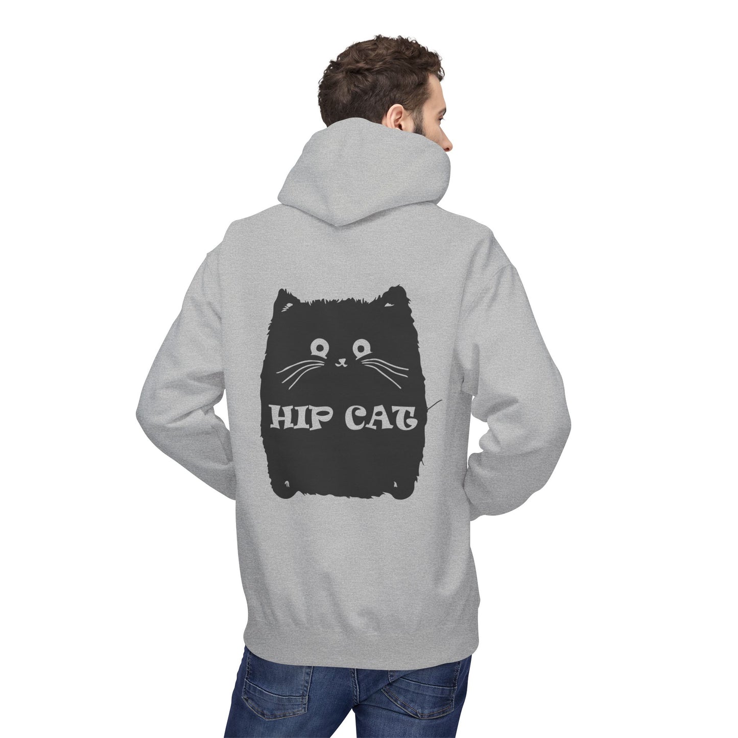 Hip Cat Graphic Hoodie — Cute Retro Cat Illustration "Hip Cat" Back Print