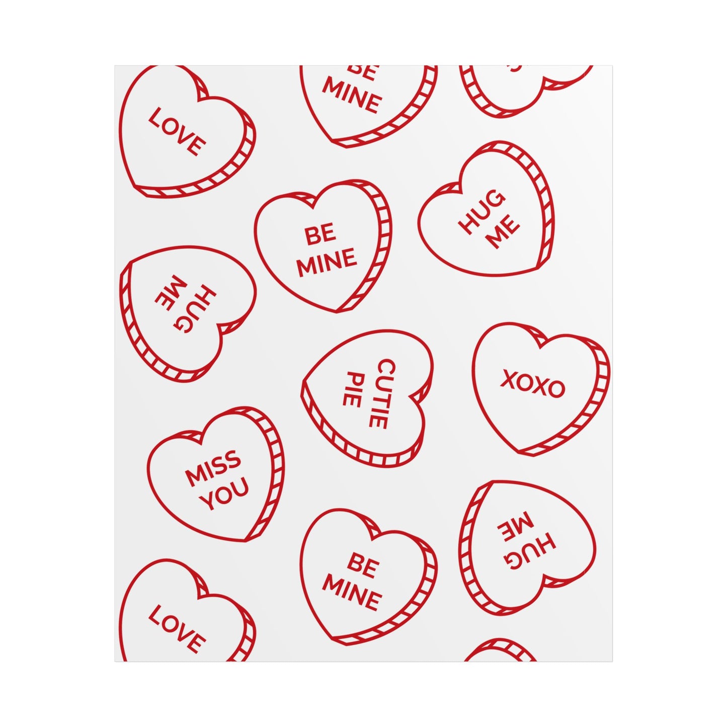Valentine Candy Heart Pattern Unframed Poster — Be Mine, XOXO Love Print