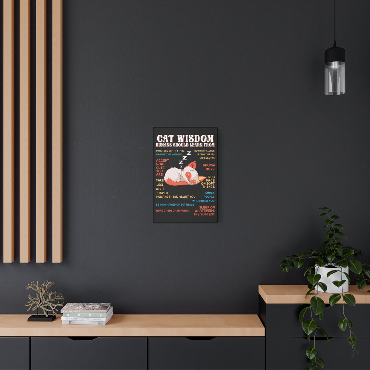 Canvas Print — "Cat Wisdom: Humans Should Learn From" Illustrated Wall Art