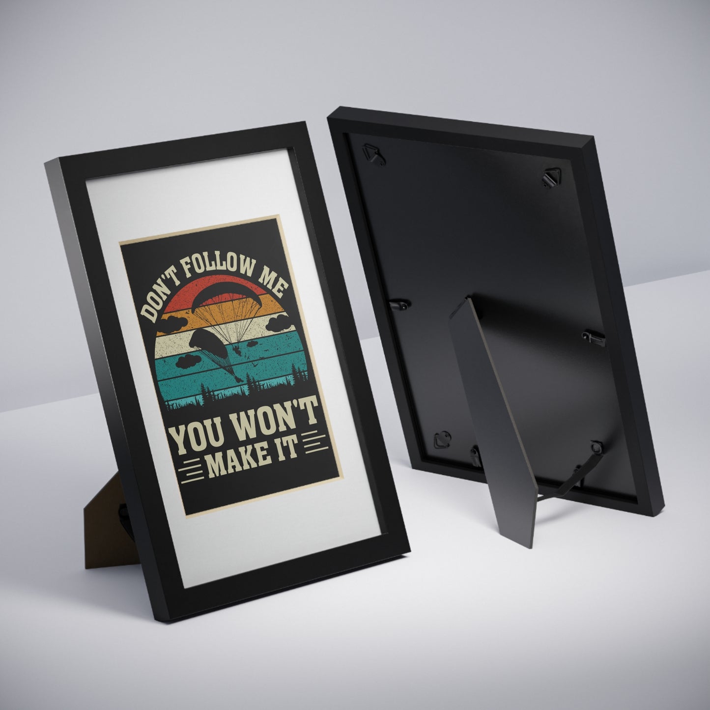 Framed Poster — "Don't Follow Me You Won't Make It" Vintage Paragliding Wall Art