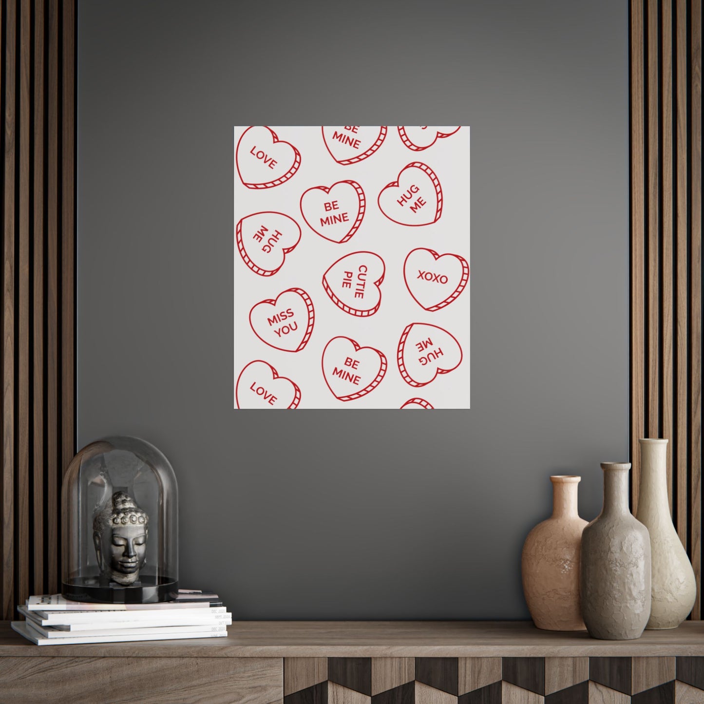 Valentine Candy Heart Pattern Unframed Poster — Be Mine, XOXO Love Print