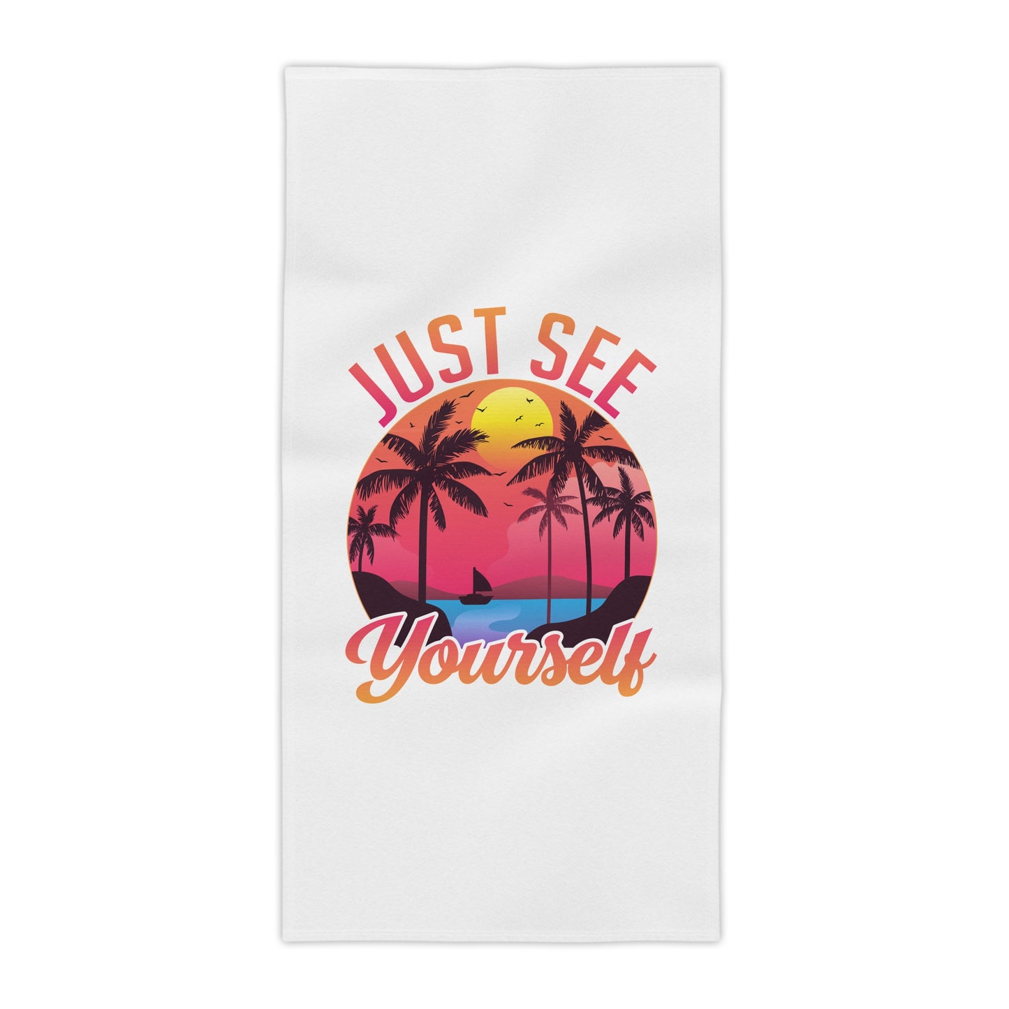 Beach Towel - "Just See Yourself" Tropical Sunset Palm Print