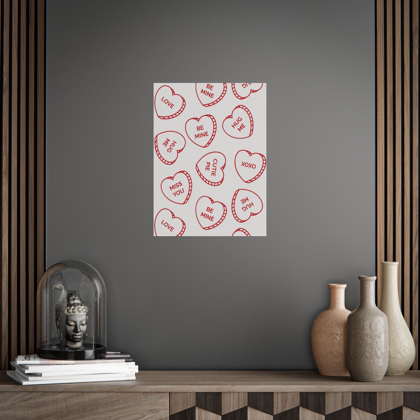 Valentine Candy Heart Pattern Unframed Poster — Be Mine, XOXO Love Print