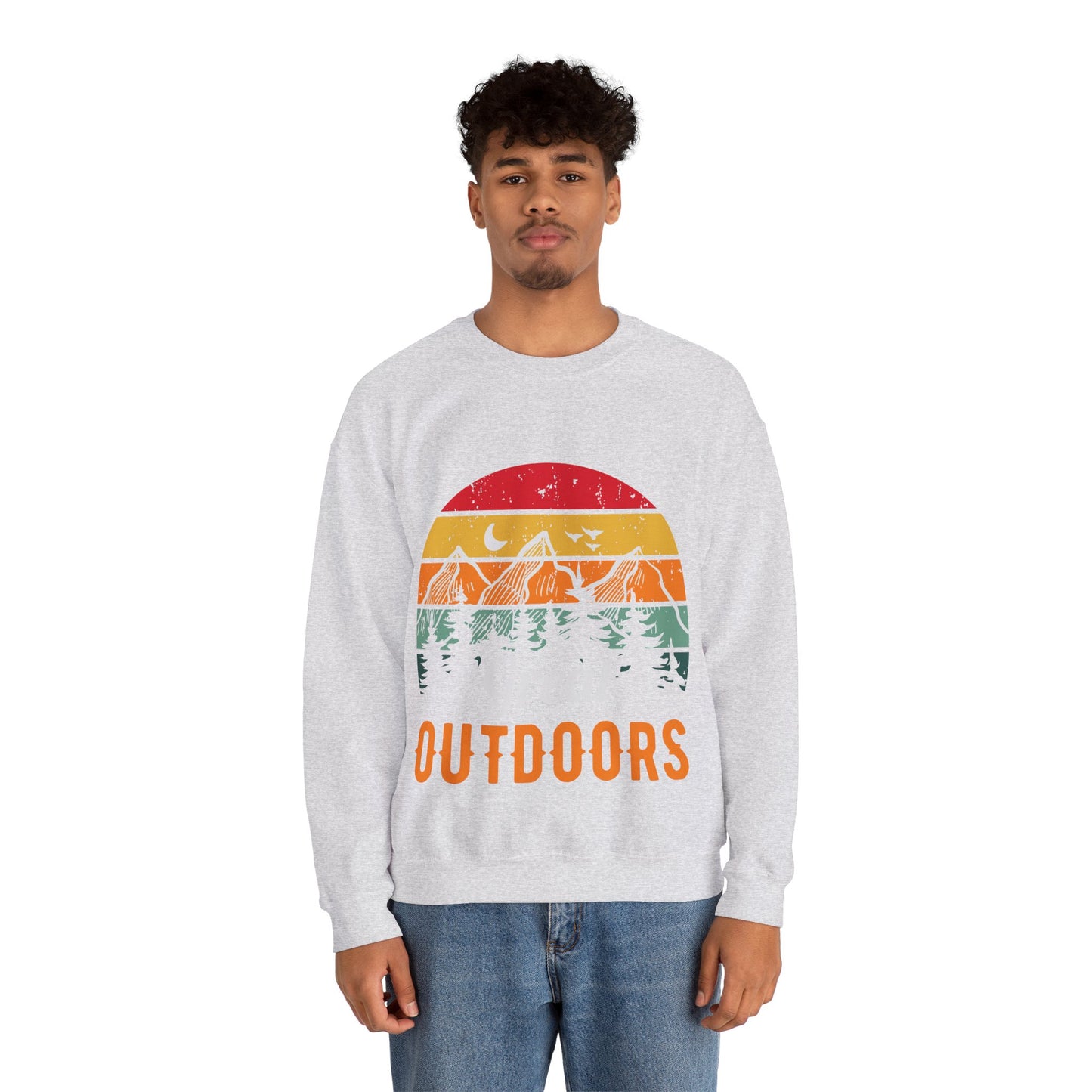 Great Outdoors Crewneck Sweatshirt — Vintage Sunset Camping Hoodie Alternative