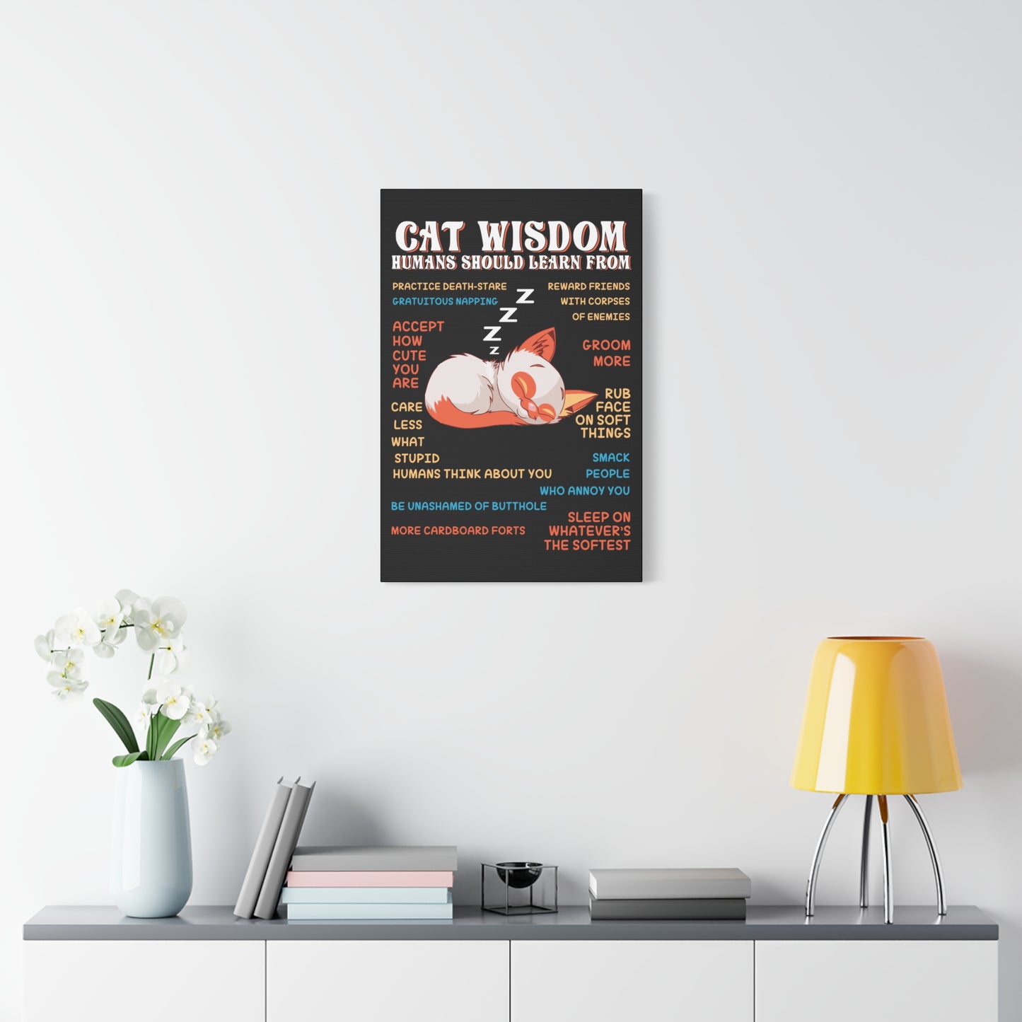 Canvas Print — "Cat Wisdom: Humans Should Learn From" Illustrated Wall Art