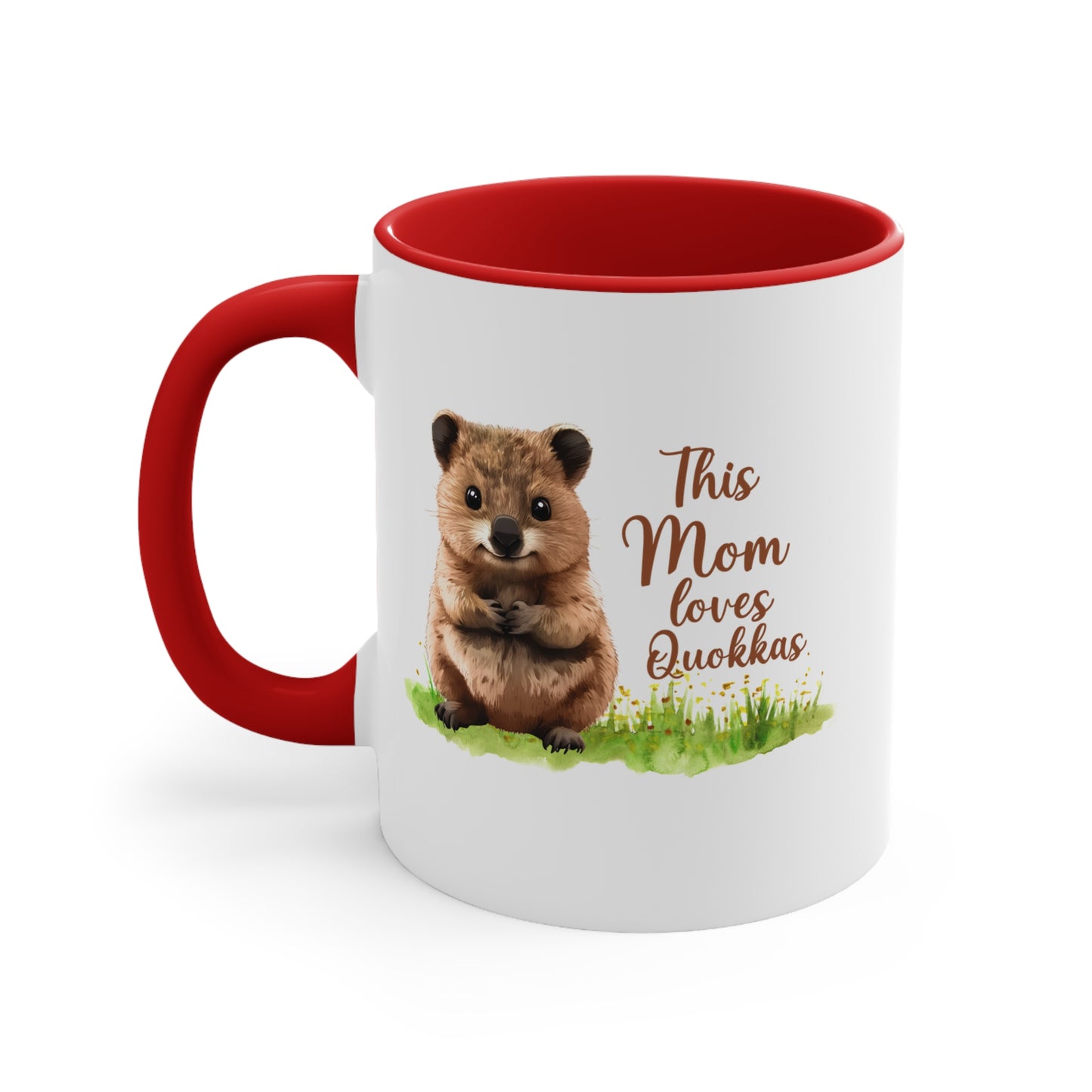 Quokka Mom Accent Mug — "This Mom Loves Quokkas" 11oz