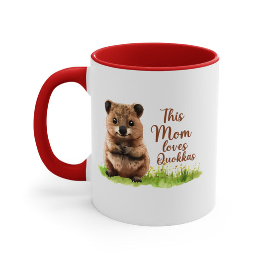 Quokka Mom Accent Mug — "This Mom Loves Quokkas" 11oz