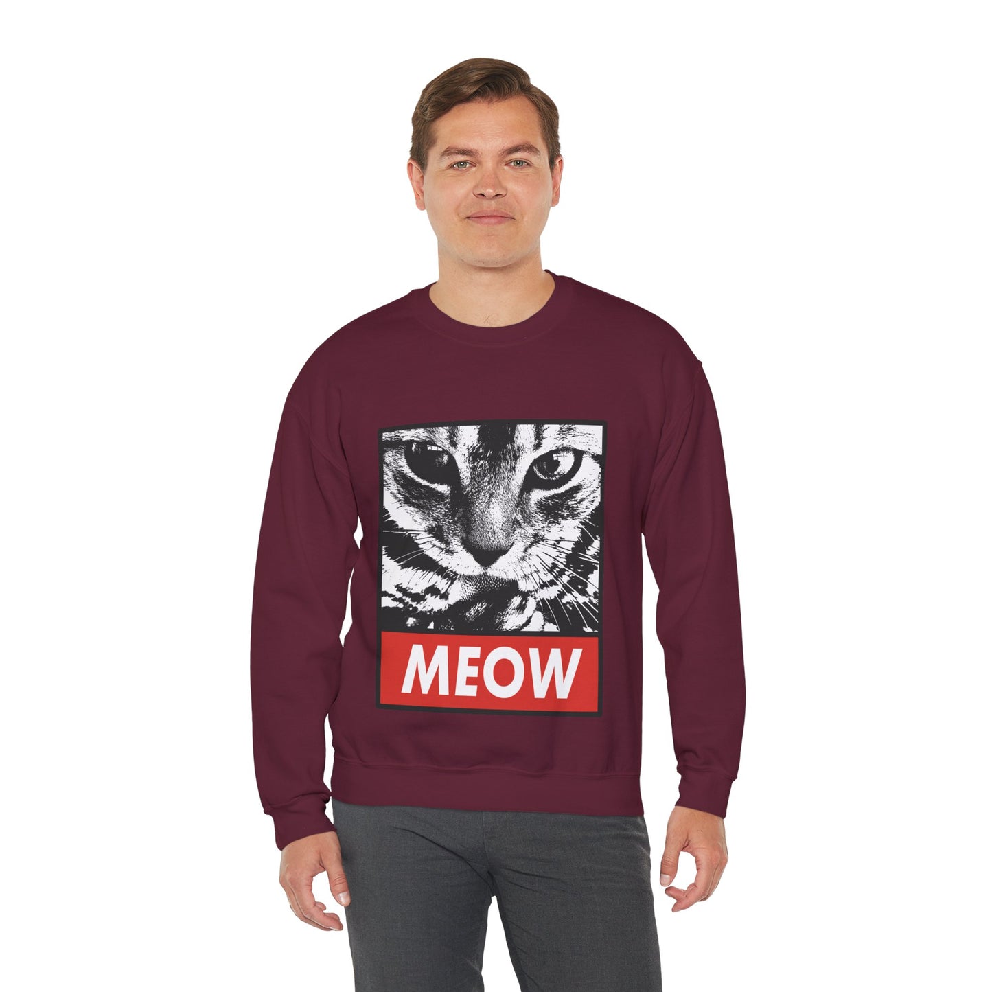 Cat Meow Crewneck Sweatshirt – Retro Graphic Cat Face