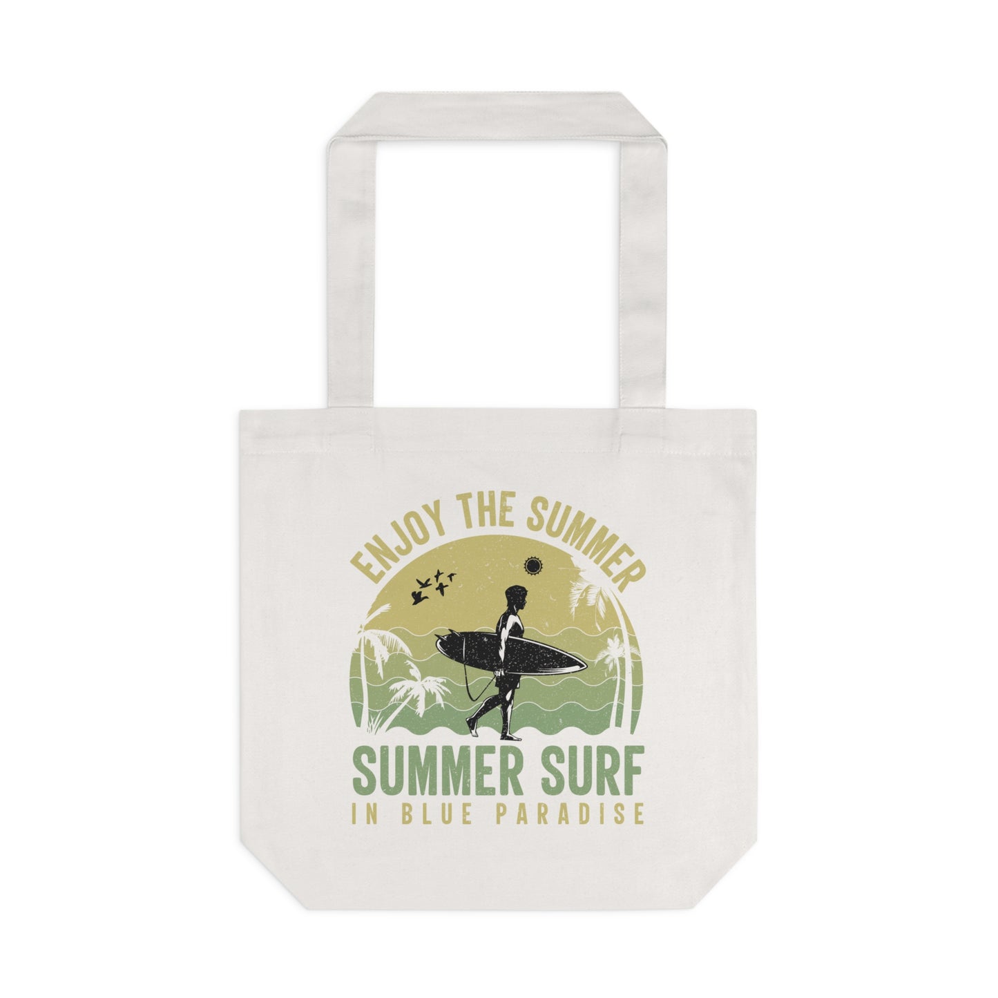 Summer Surf Cotton Tote Bag — "Enjoy the Summer" Beach Shopper