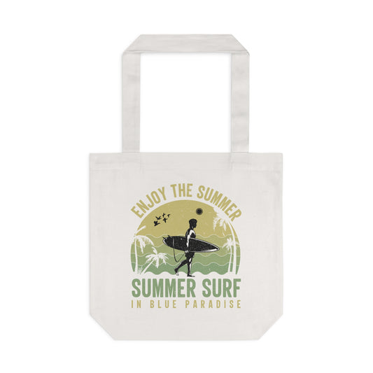 Summer Surf Cotton Tote Bag — "Enjoy the Summer" Beach Shopper
