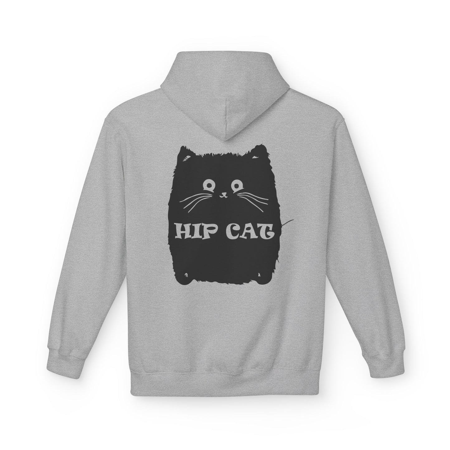 Hip Cat Graphic Hoodie — Cute Retro Cat Illustration "Hip Cat" Back Print