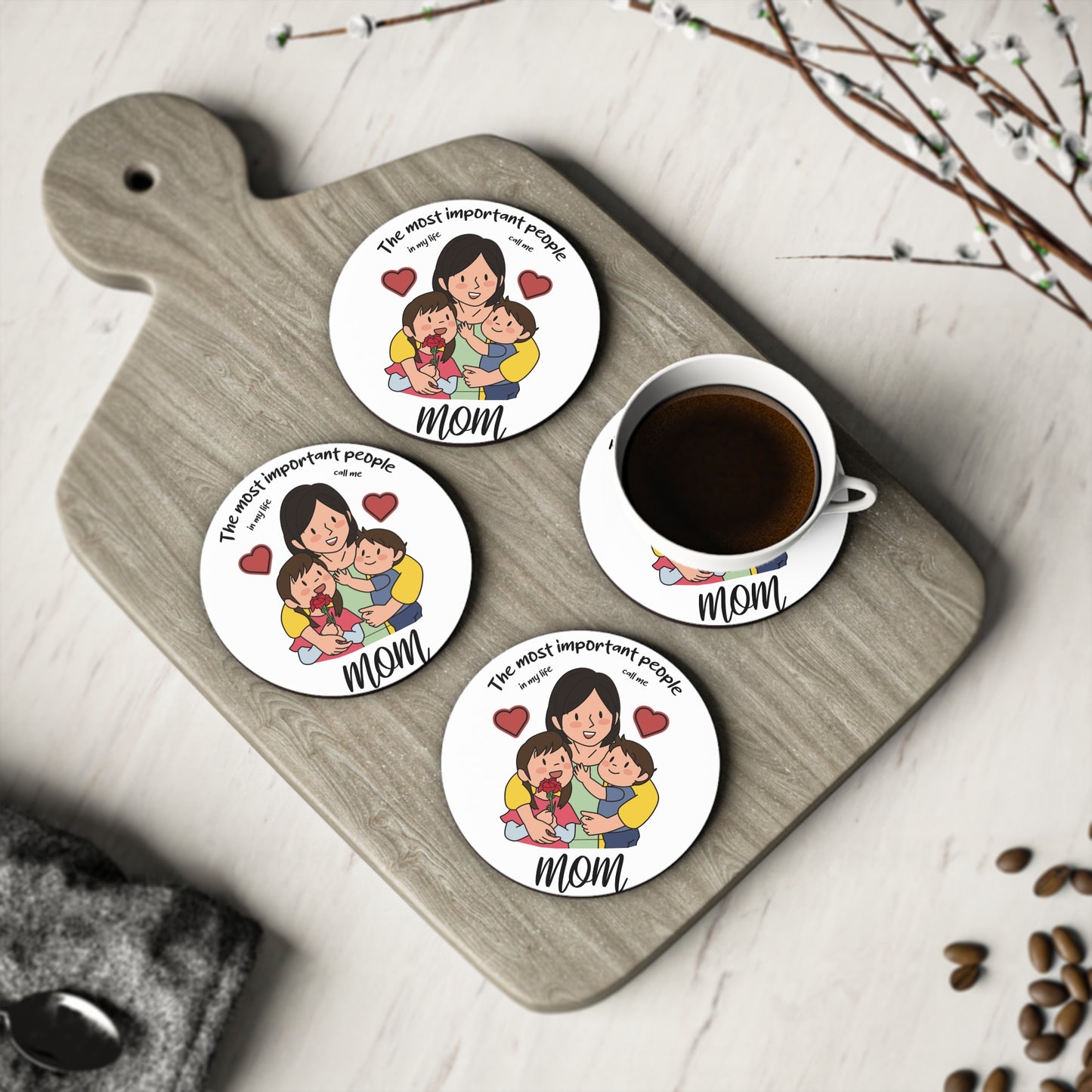 Mom & Kids Coaster – “The Most Important People in My Life” Cork Drink Coaster | Mother’s Day Gift