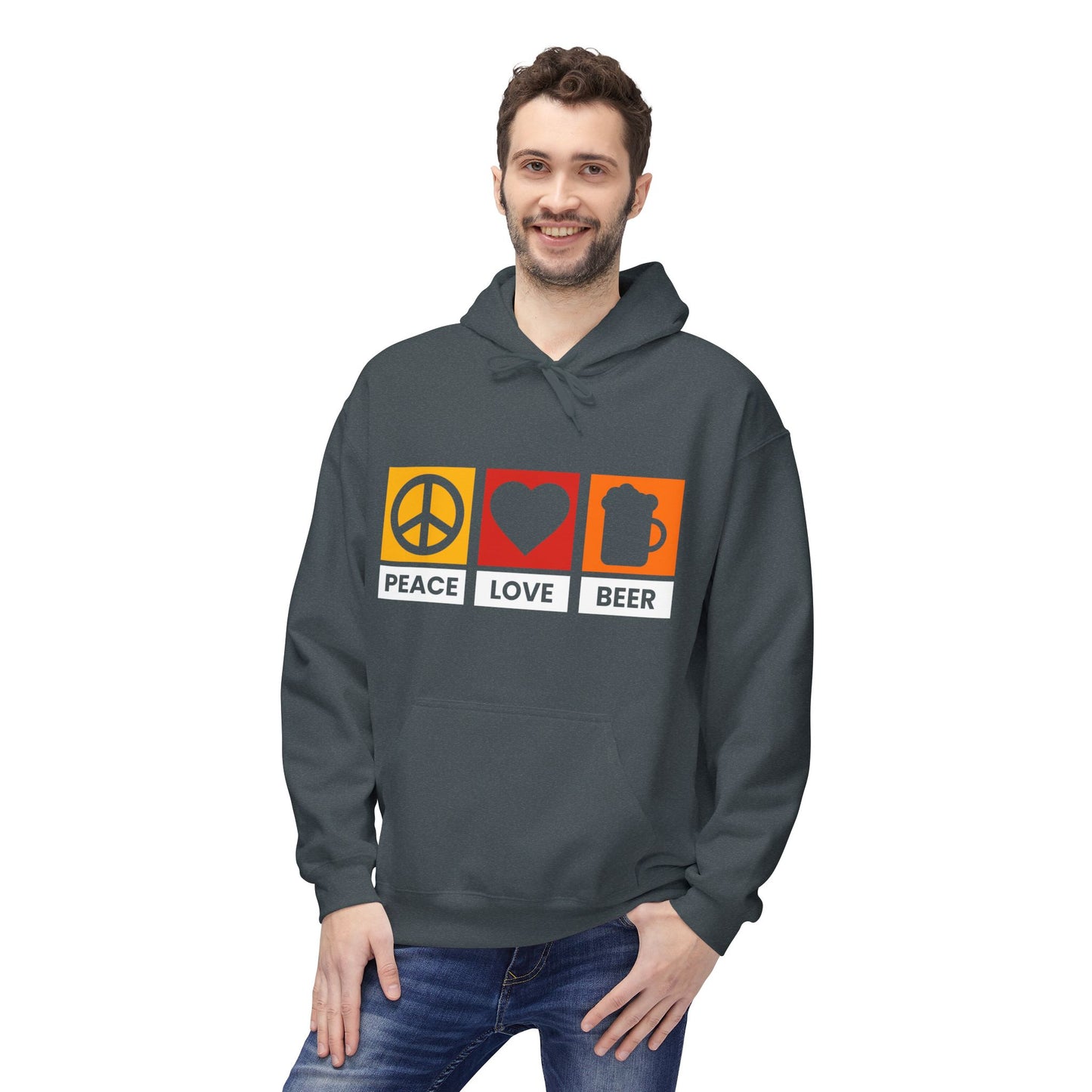 Peace Love Beer Hoodie — Peace, Heart & Beer Icon Pullover