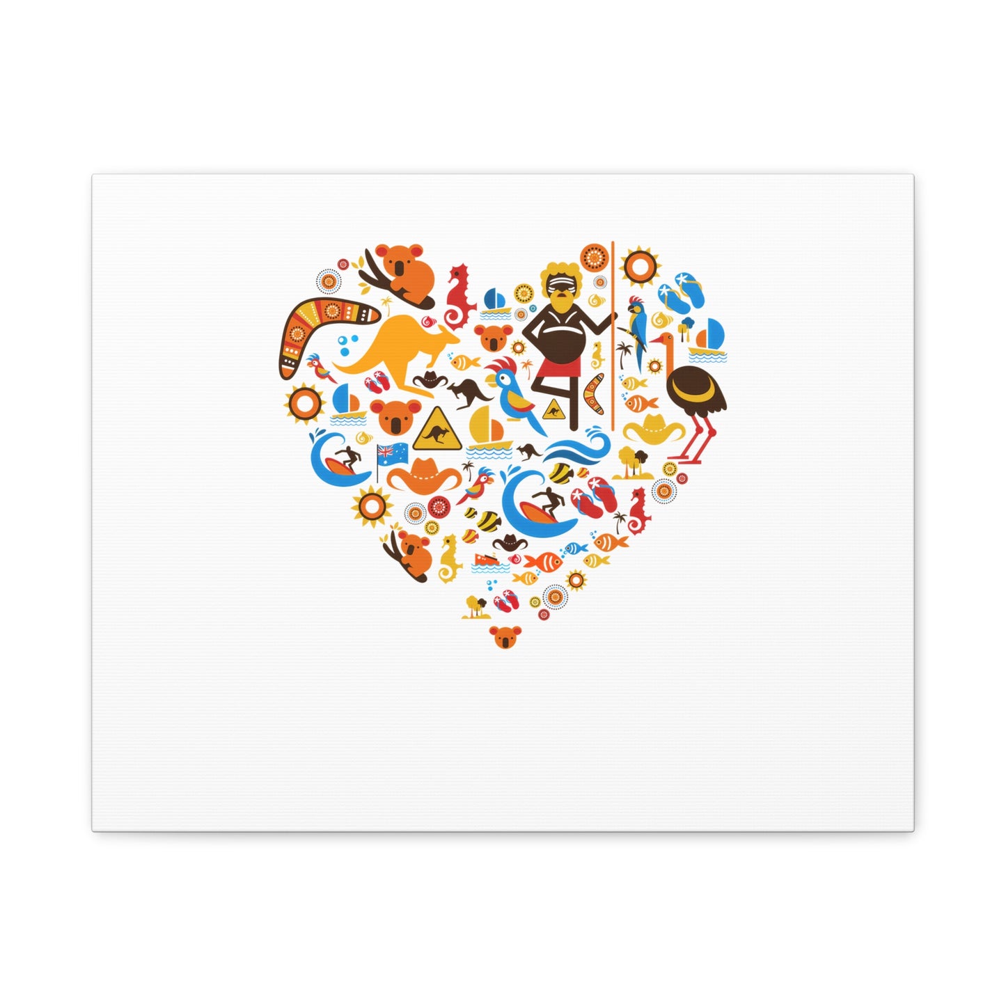 Heart Mosaic Canvas Wall Art — Colorful Travel & Adventure Icons