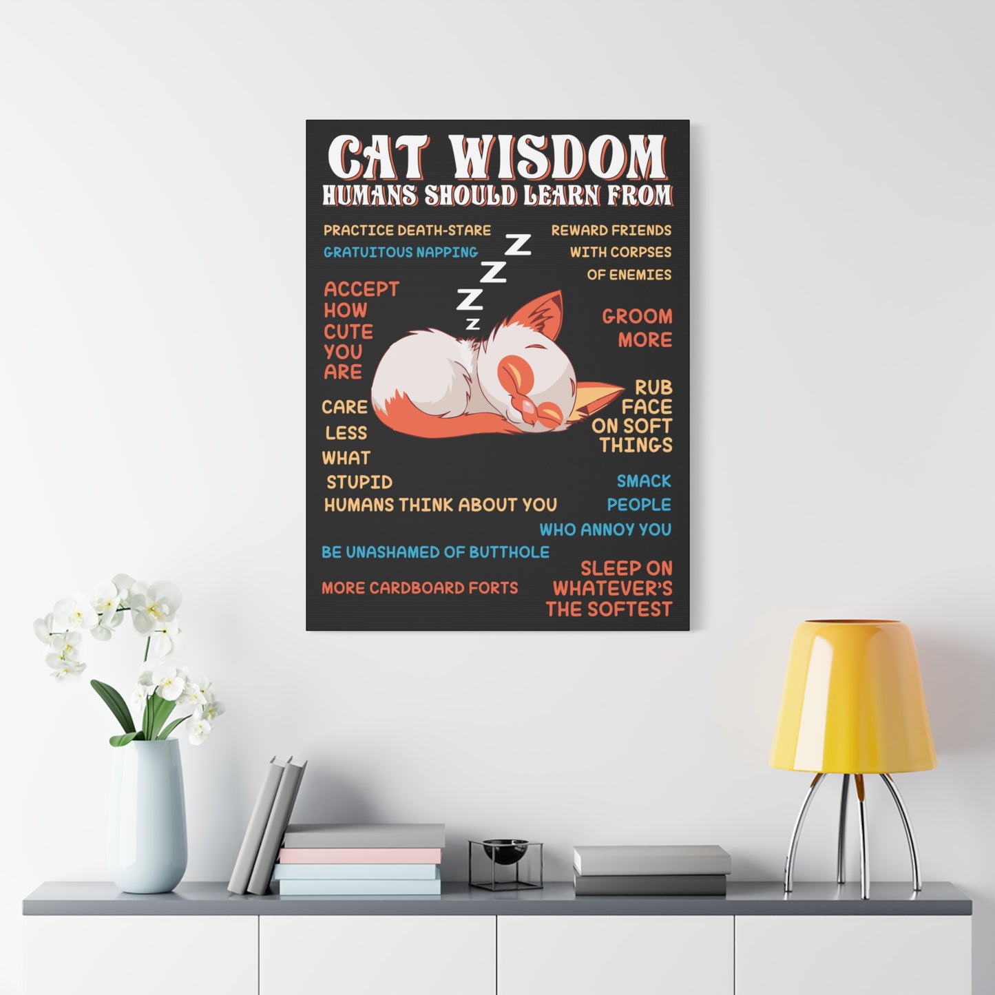 Canvas Print — "Cat Wisdom: Humans Should Learn From" Illustrated Wall Art