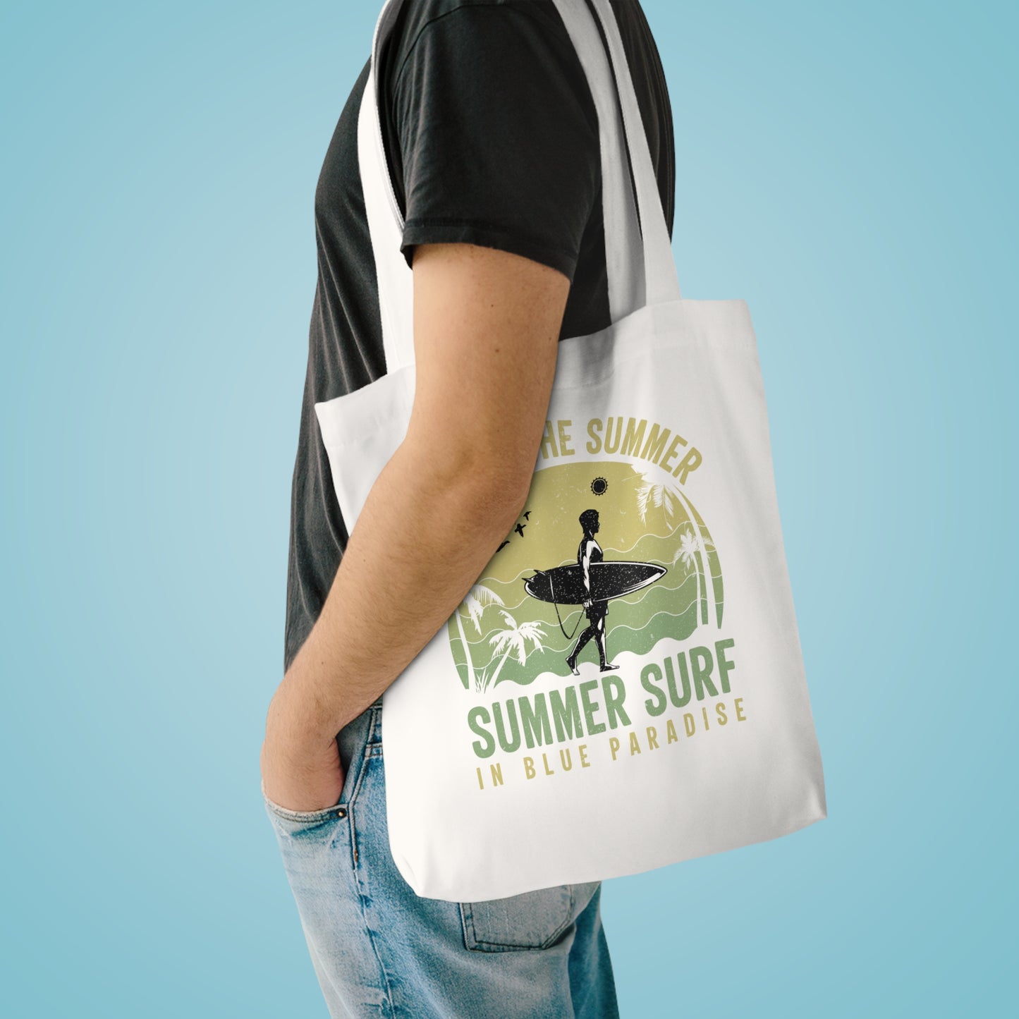 Summer Surf Cotton Tote Bag — "Enjoy the Summer" Beach Shopper