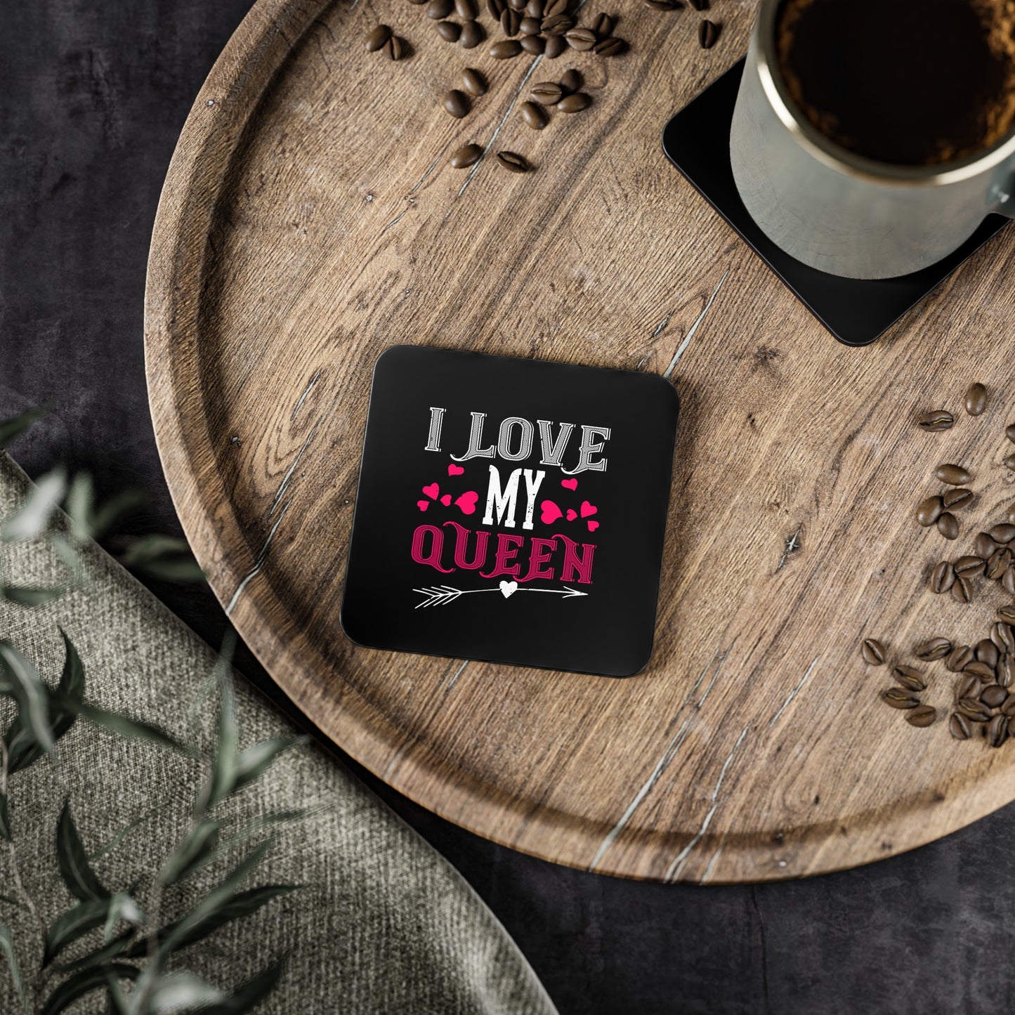 I Love My Queen Round Cork Coaster — Romantic Valentine’s Day Drink Coaster