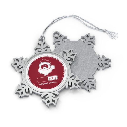 Pewter Snowflake Ornament — 'Christmas Loading...' Santa Holiday Tree Decoration