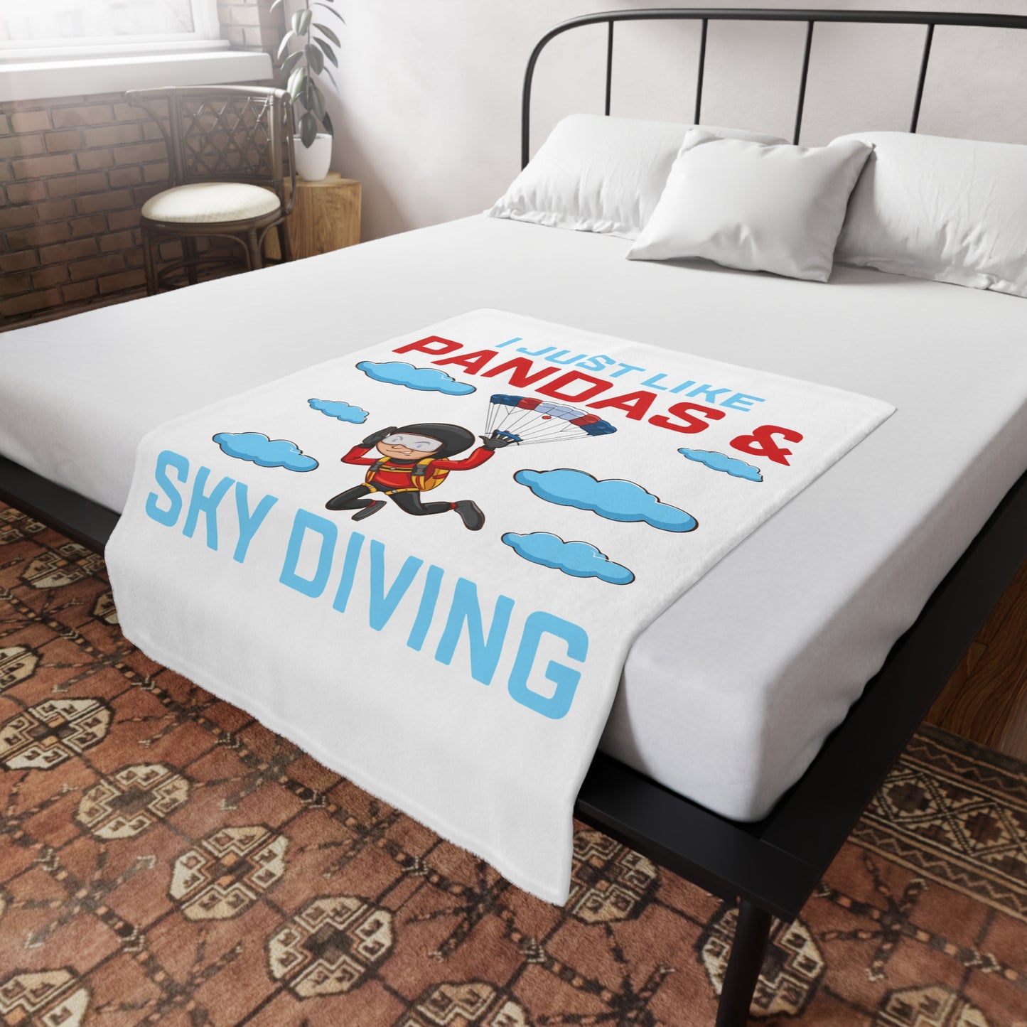 Sky Diving Pandas Plush Fleece Blanket