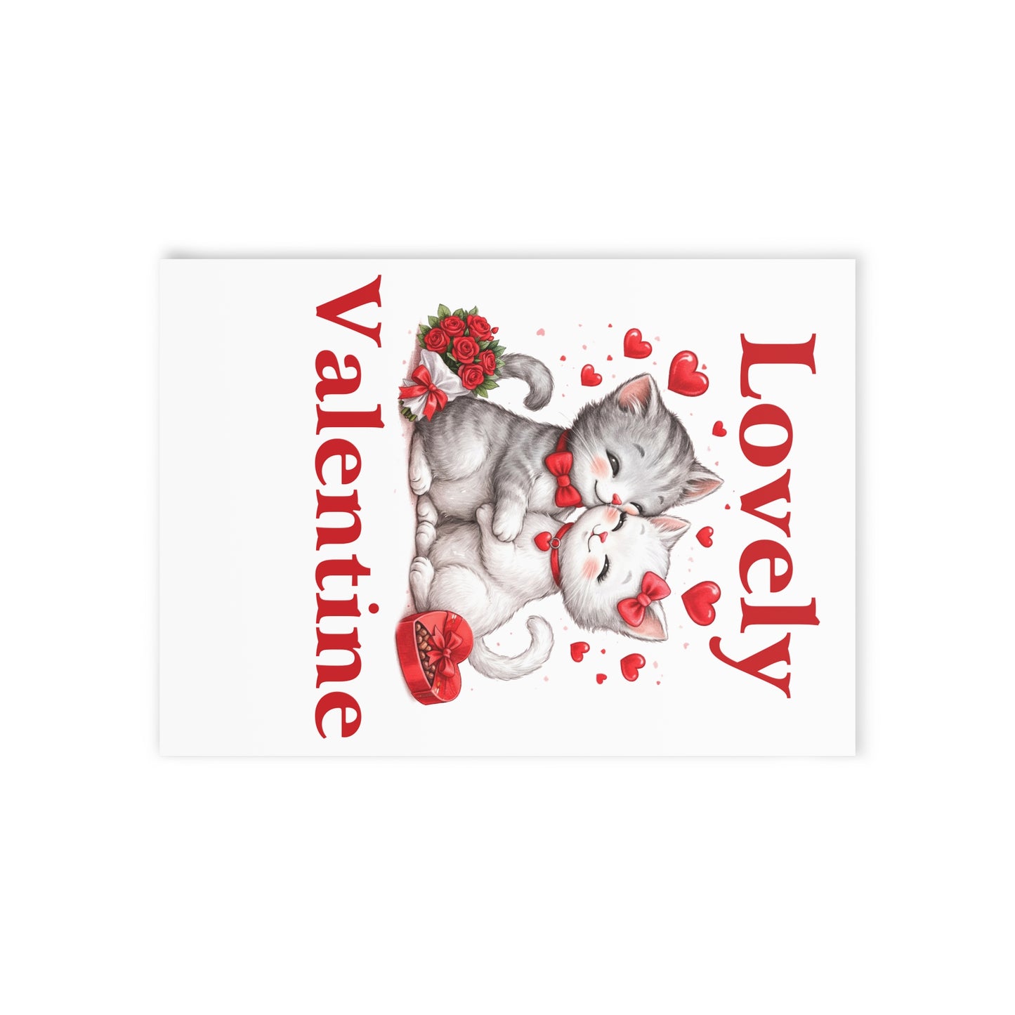 Valentine Cards — 'Lovely Valentine' Cute Kissing Kittens Holiday Card (One-Sided)