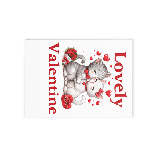 Valentine Cards — 'Lovely Valentine' Cute Kissing Kittens Holiday Card (One-Sided)