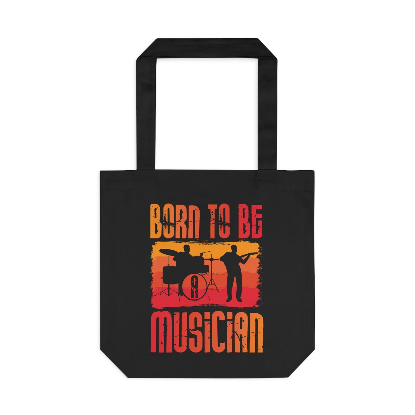 Born to Be Musician Tote Bag – Retro Drummer & Guitar Silhouette Music Lover Gift