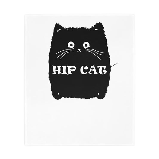 Hip Cat Plush Fleece Blanket – Cute Black Cat Graphic Throw