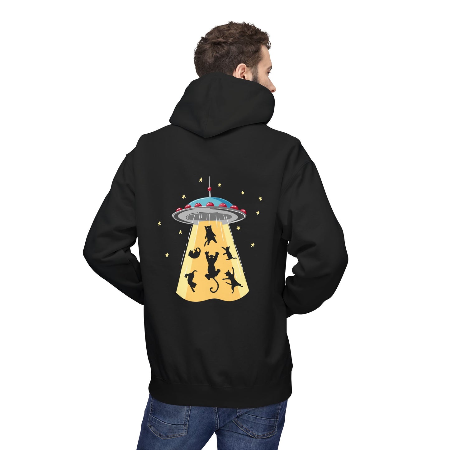 Alien UFO Cat Abduction Hoodie — Funny Pet Lover Graphic Hoodie