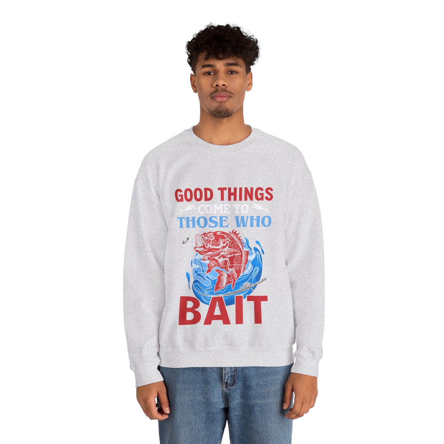 Fishing Enthusiast Crewneck Sweatshirt - Good Things for Bait Lovers