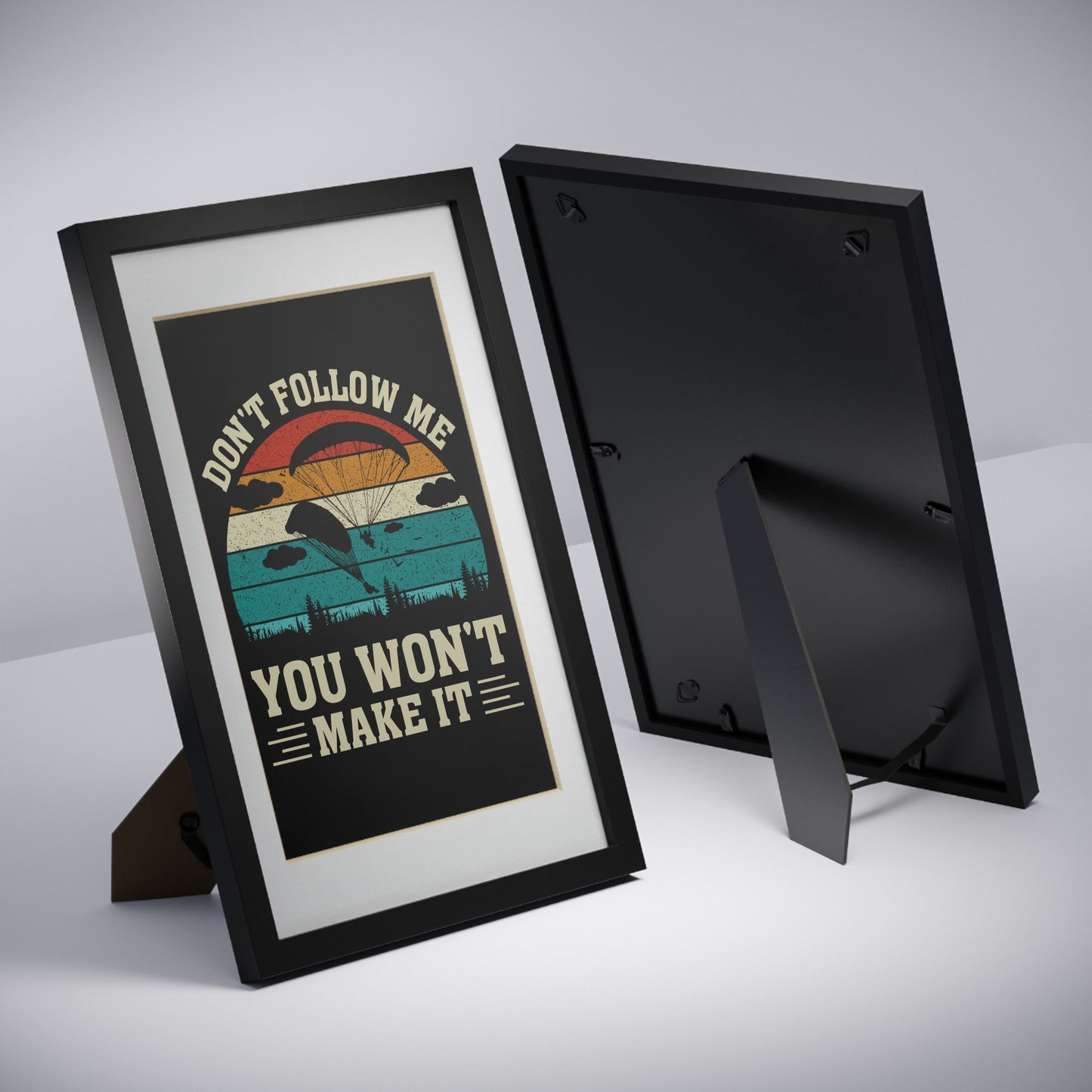 Framed Poster — "Don't Follow Me You Won't Make It" Vintage Paragliding Wall Art