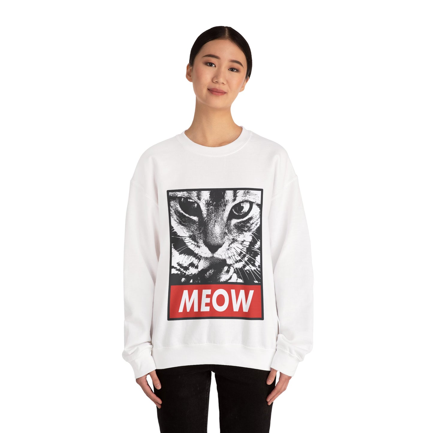 Cat Meow Crewneck Sweatshirt – Retro Graphic Cat Face