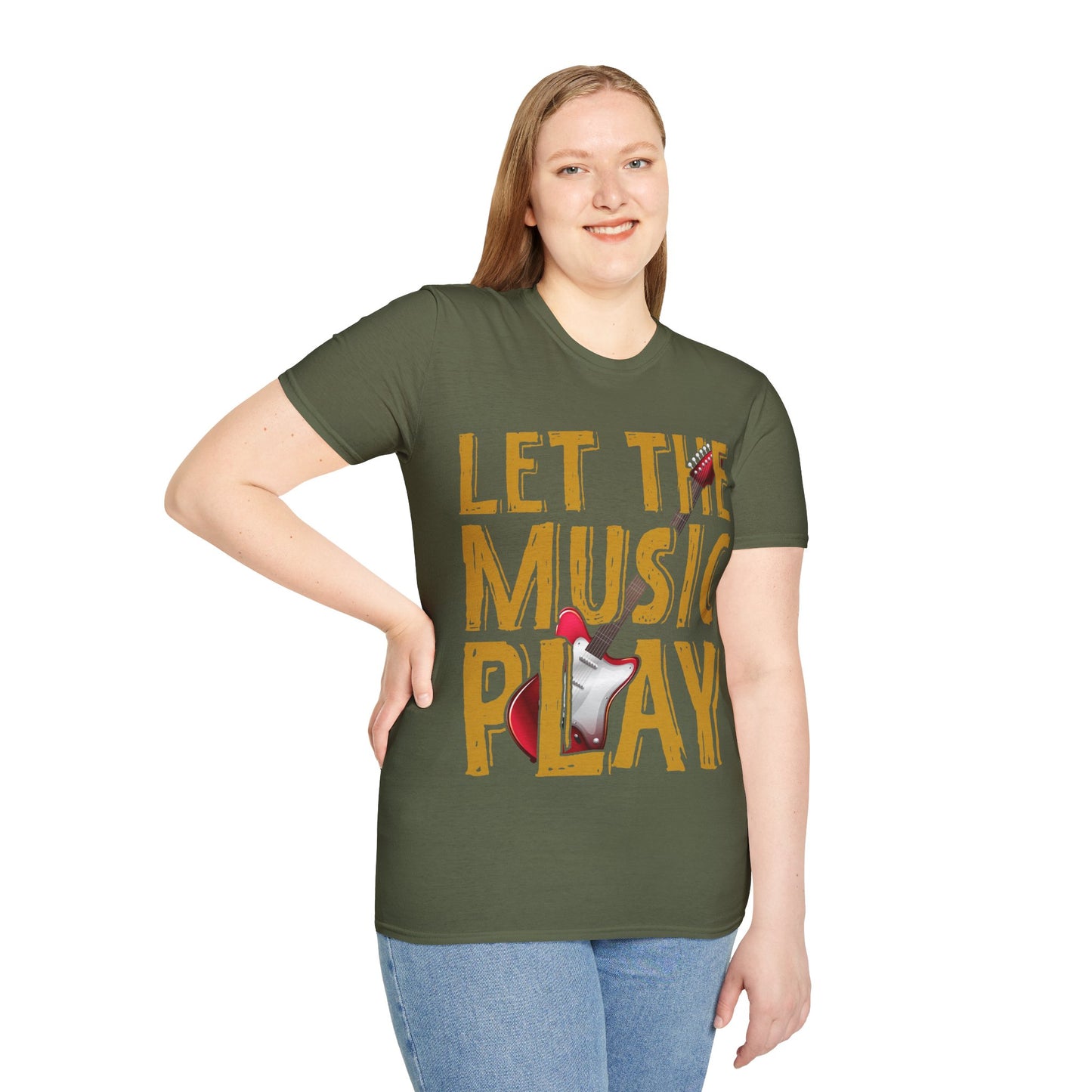 Let The Music Play Guitar T-Shirt — Retro Rock Music Tee for Musicians & Fans