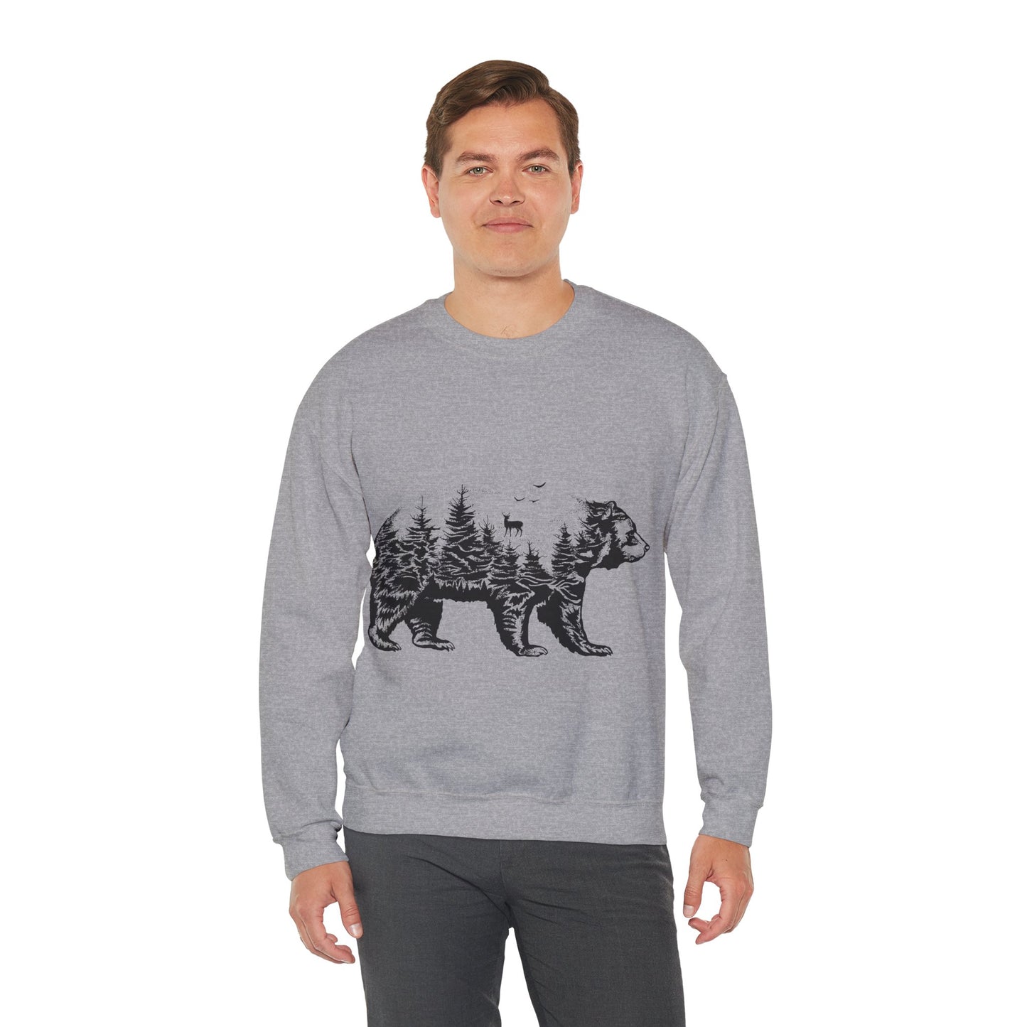 Bear Forest Crewneck Sweatshirt – Woodland Double Exposure Graphic