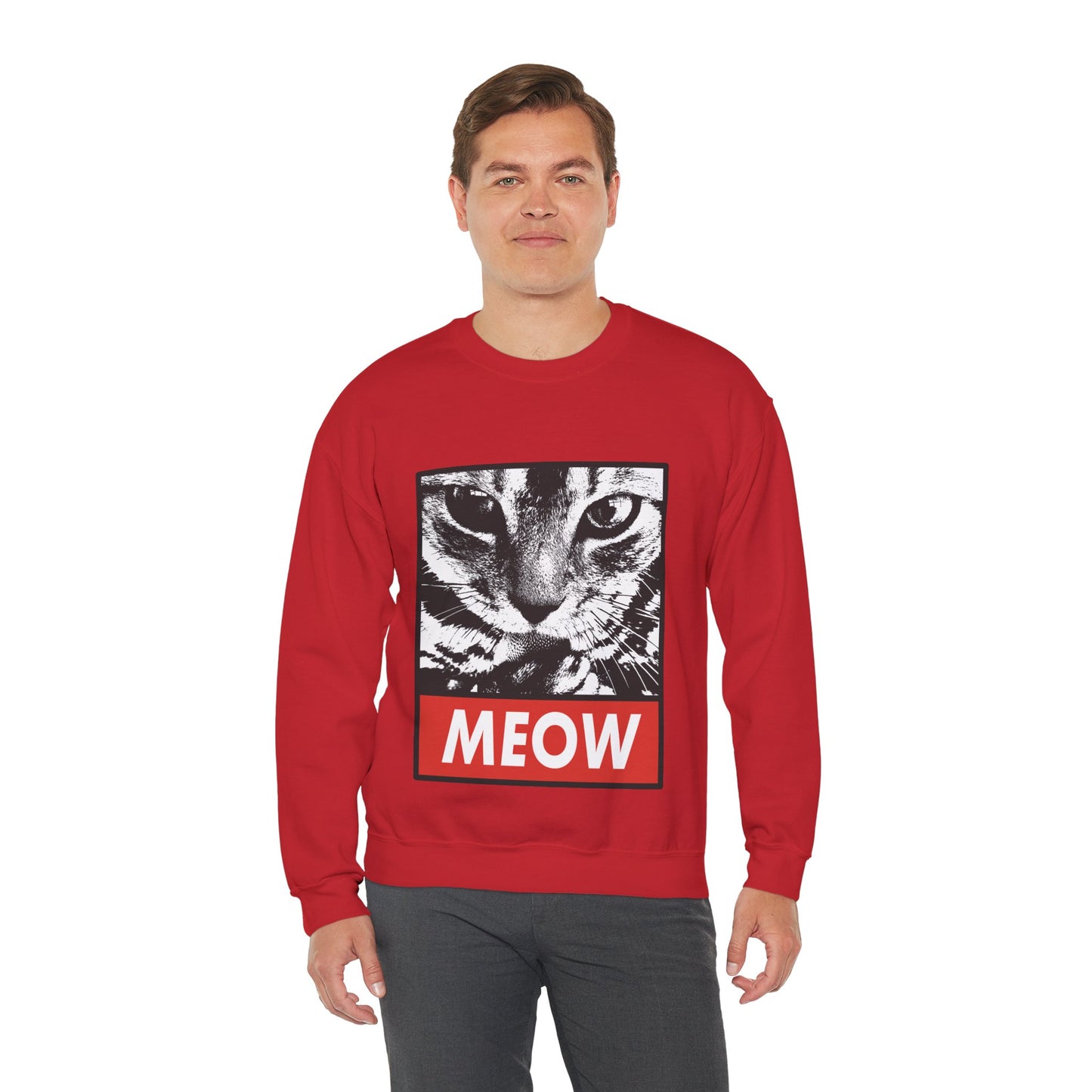 Cat Meow Crewneck Sweatshirt – Retro Graphic Cat Face