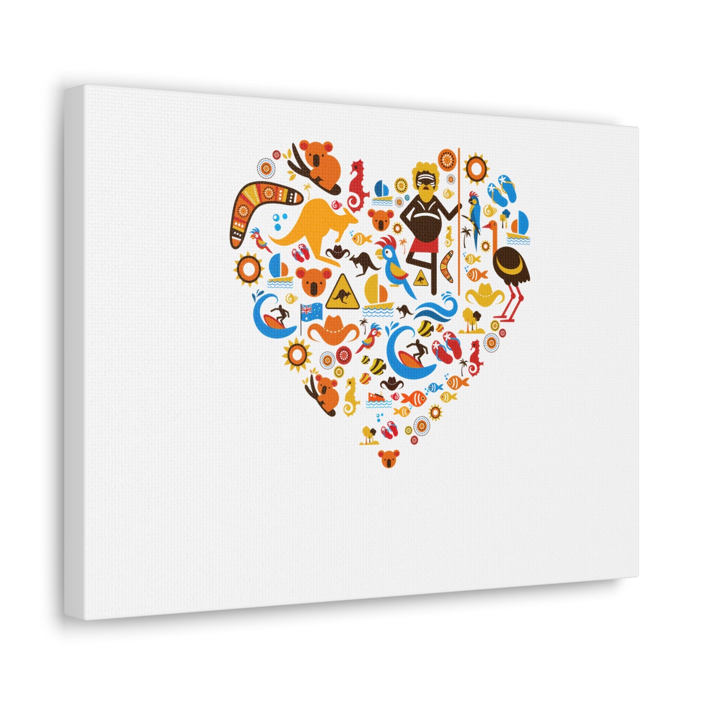 Heart Mosaic Canvas Wall Art — Colorful Travel & Adventure Icons