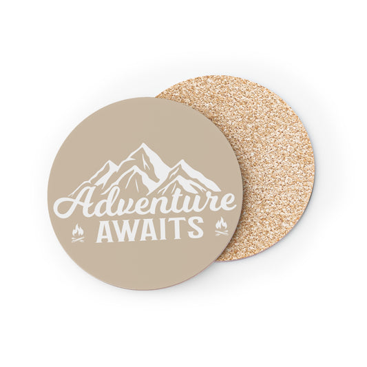 Adventure Awaits Coaster — Mountain Travel Cork Drink Coaster