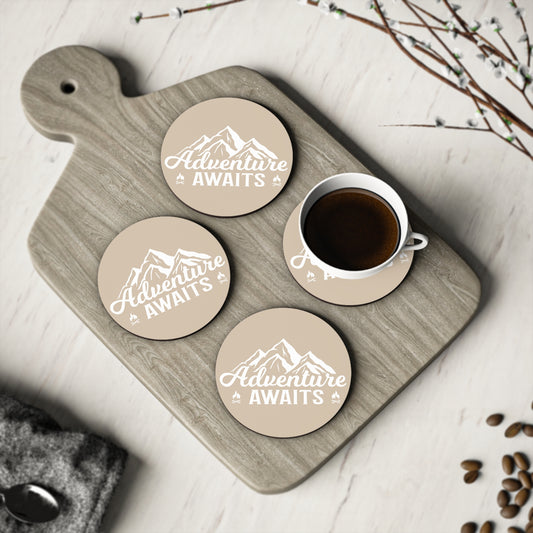 Adventure Awaits Coaster — Mountain Travel Cork Drink Coaster