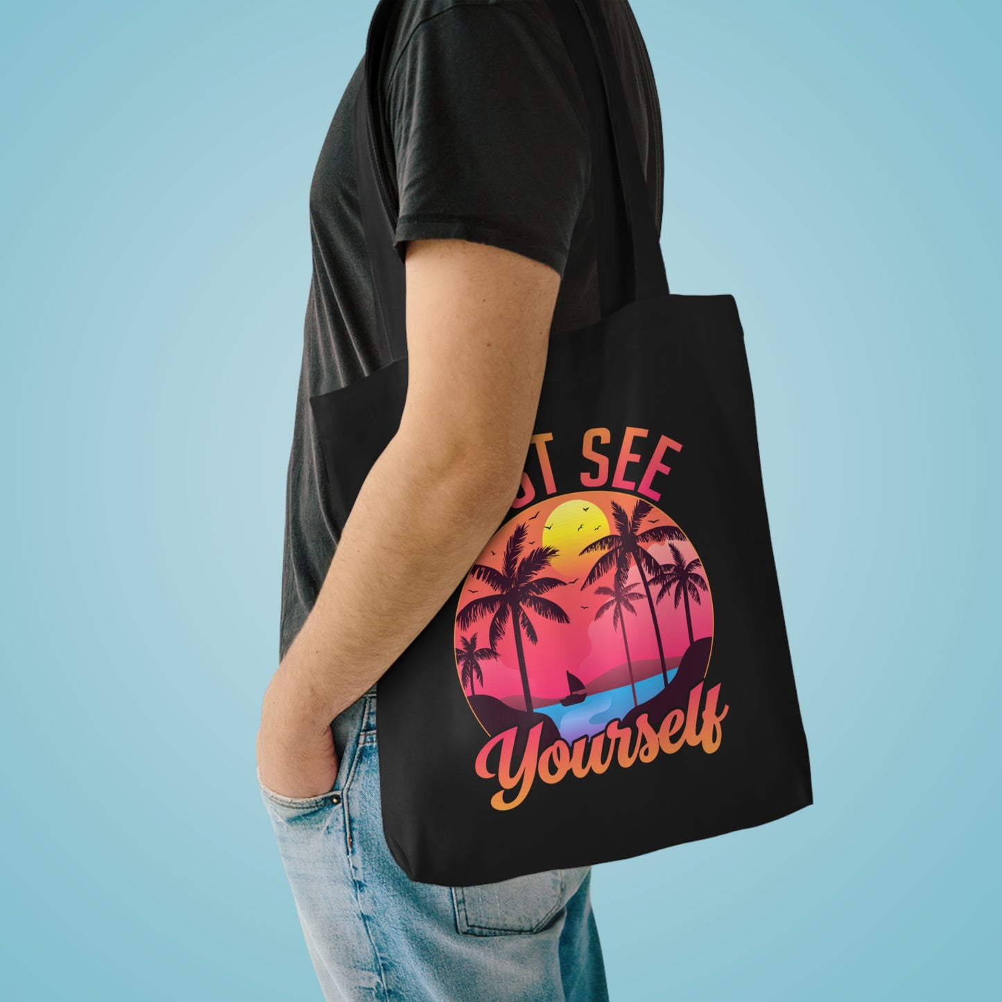 Tote Bag — "Just See Yourself" Retro Sunset Palm Beach Eco Tote