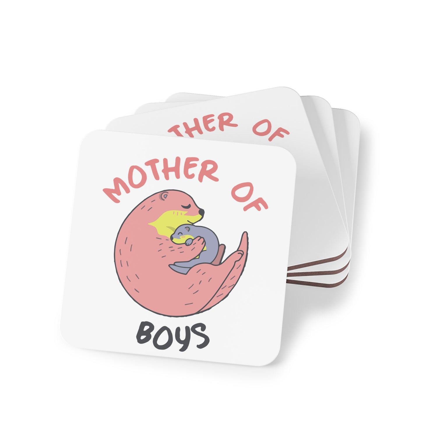 Mother of Boys Cork Coaster — Cute Otter Mom Drink Protector, Mother’s Day Gift