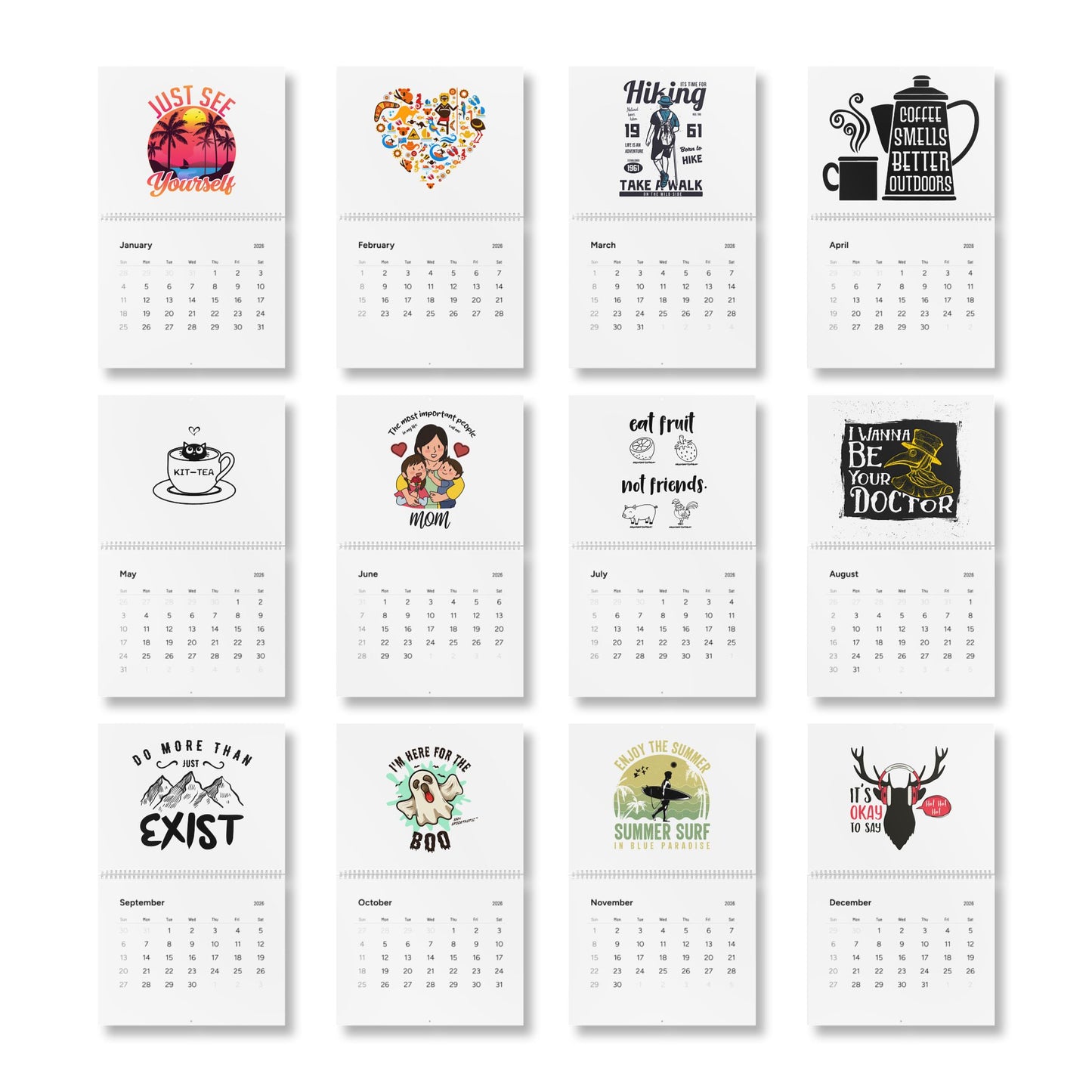 2026 'Just See Yourself' Tropical Sunset Wall Calendar — Inspirational Monthly Calendar