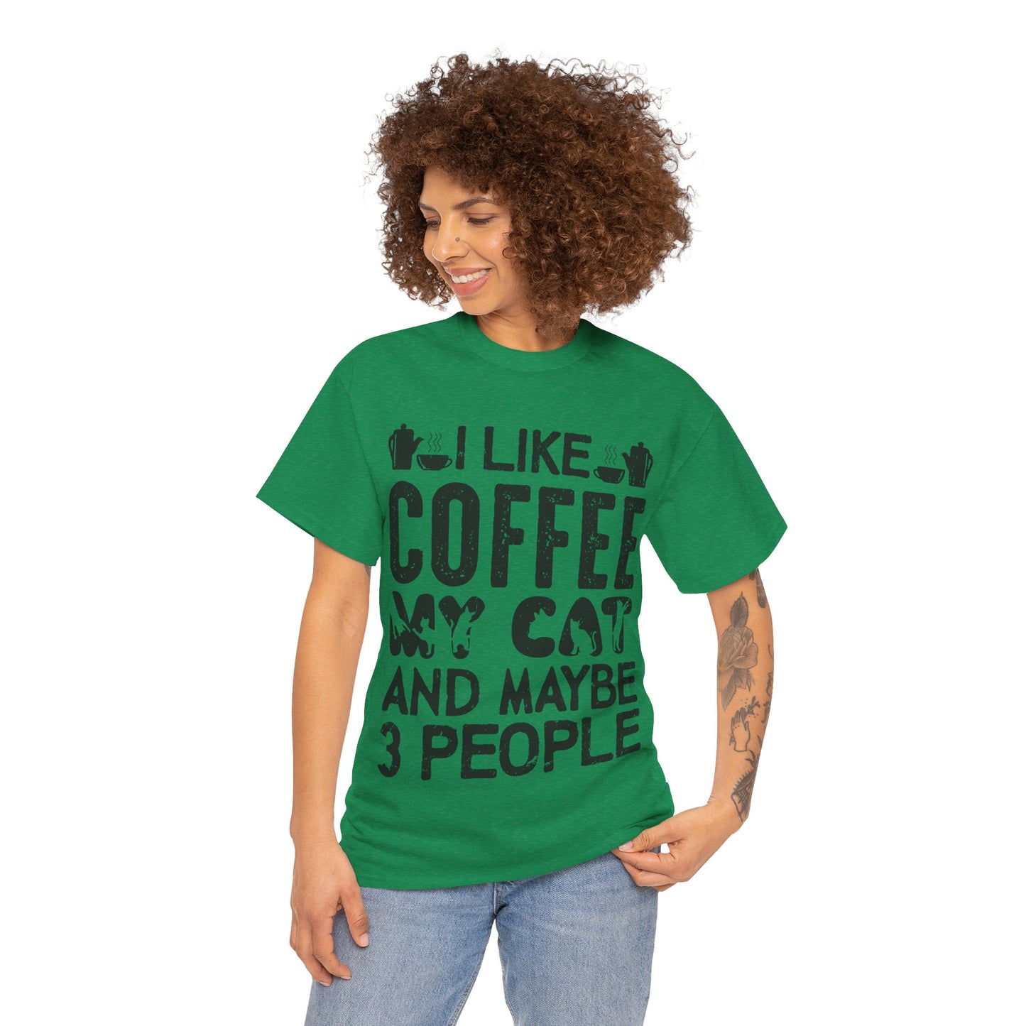 Coffee & Cat Tee — "I Like Coffee, My Cat, And Maybe 3 People" Funny Cat Lover Shirt